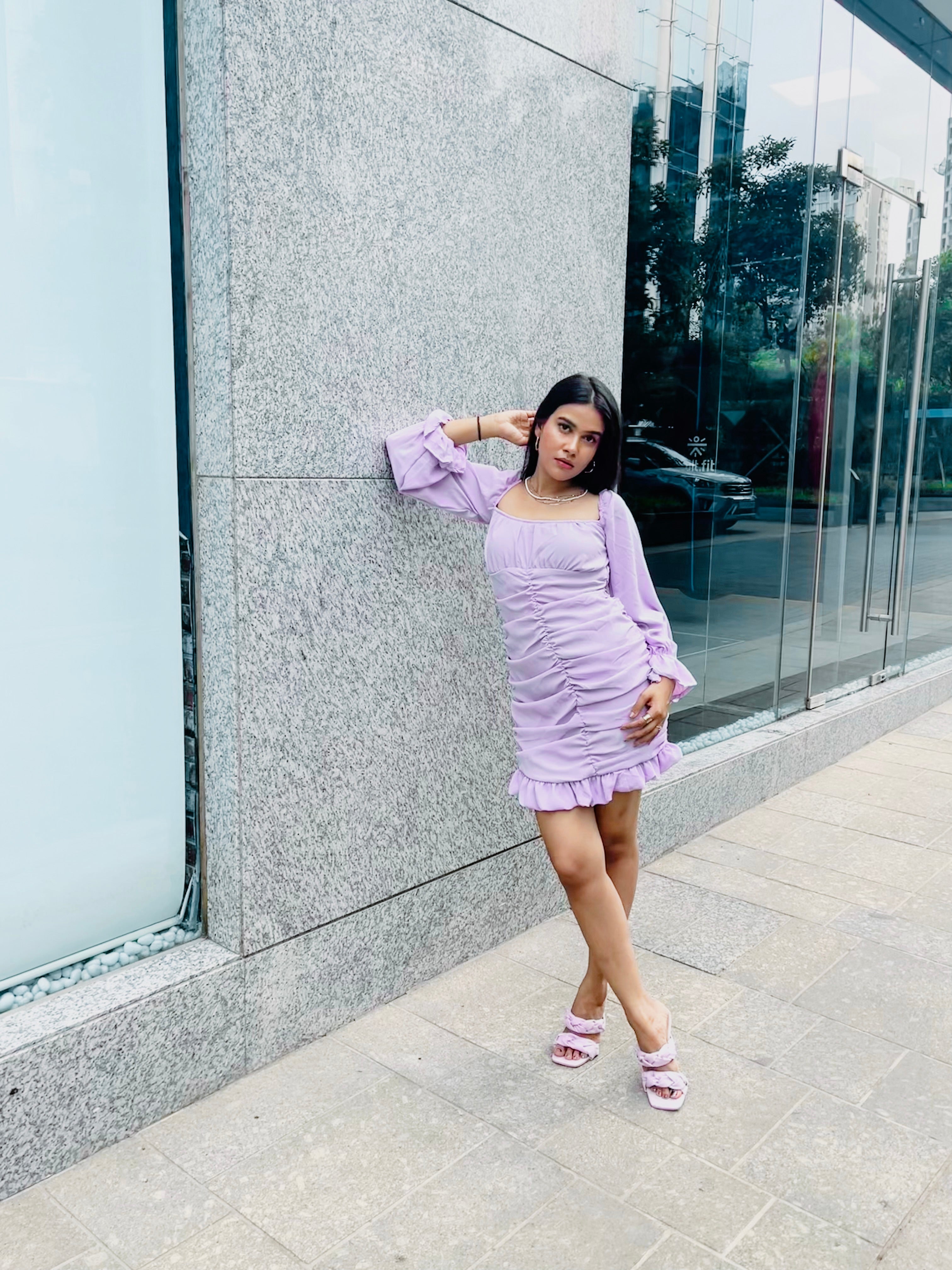 Milano Lilac gathered dress - Emprall