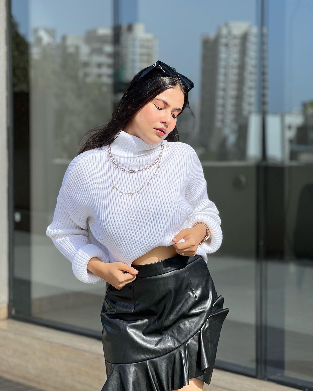 Ivana white oversized polo neck jumper - Emprall