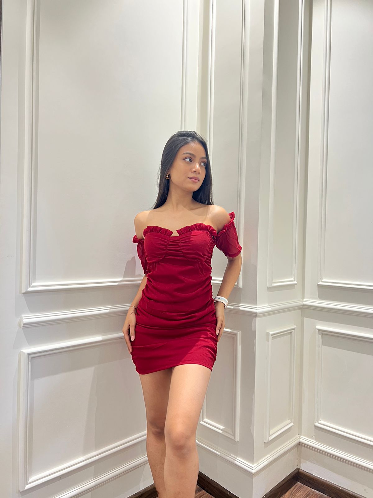 Kenzie maroon off shoulder dress - Emprall
