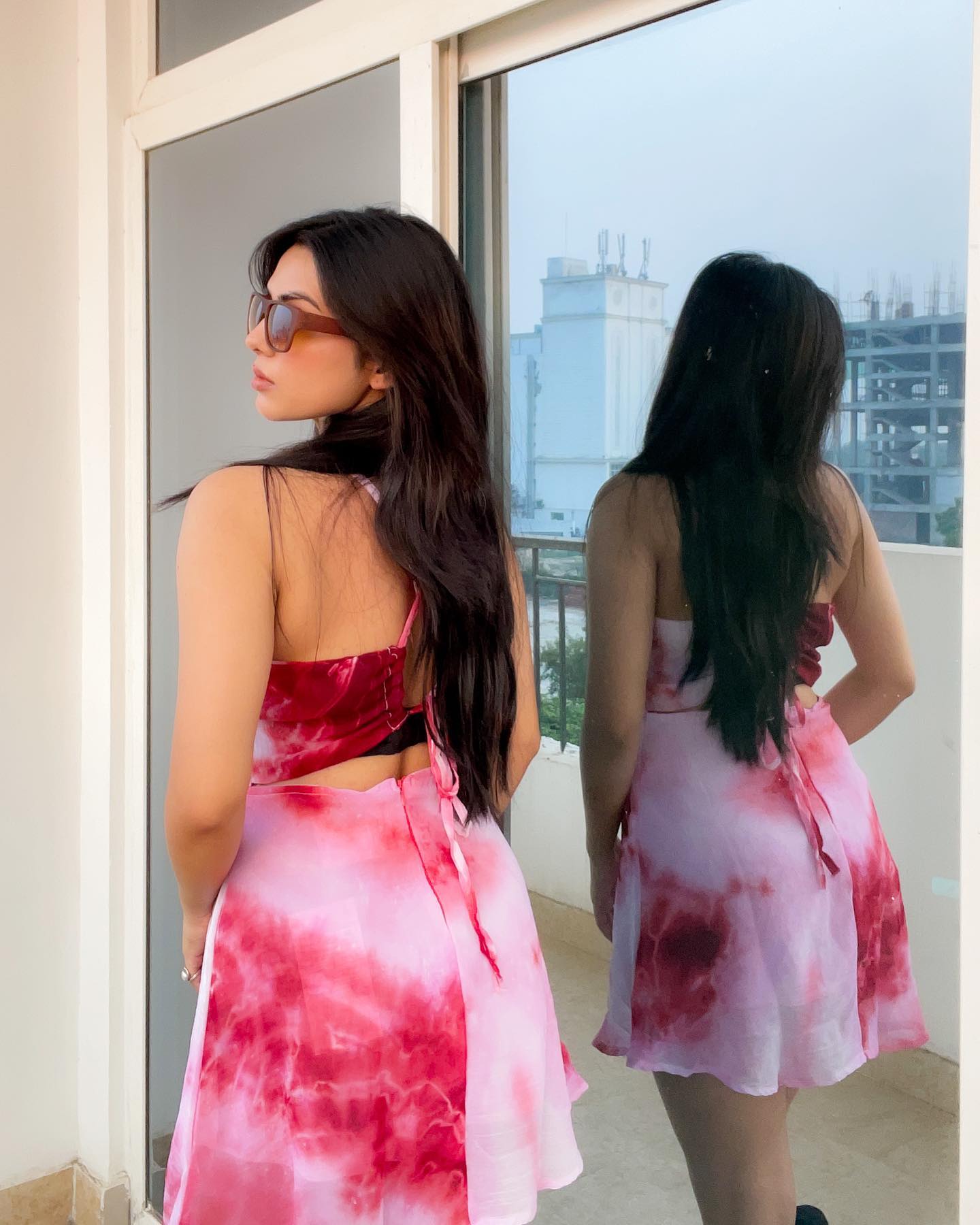 Natalie Wine tie & dye dress