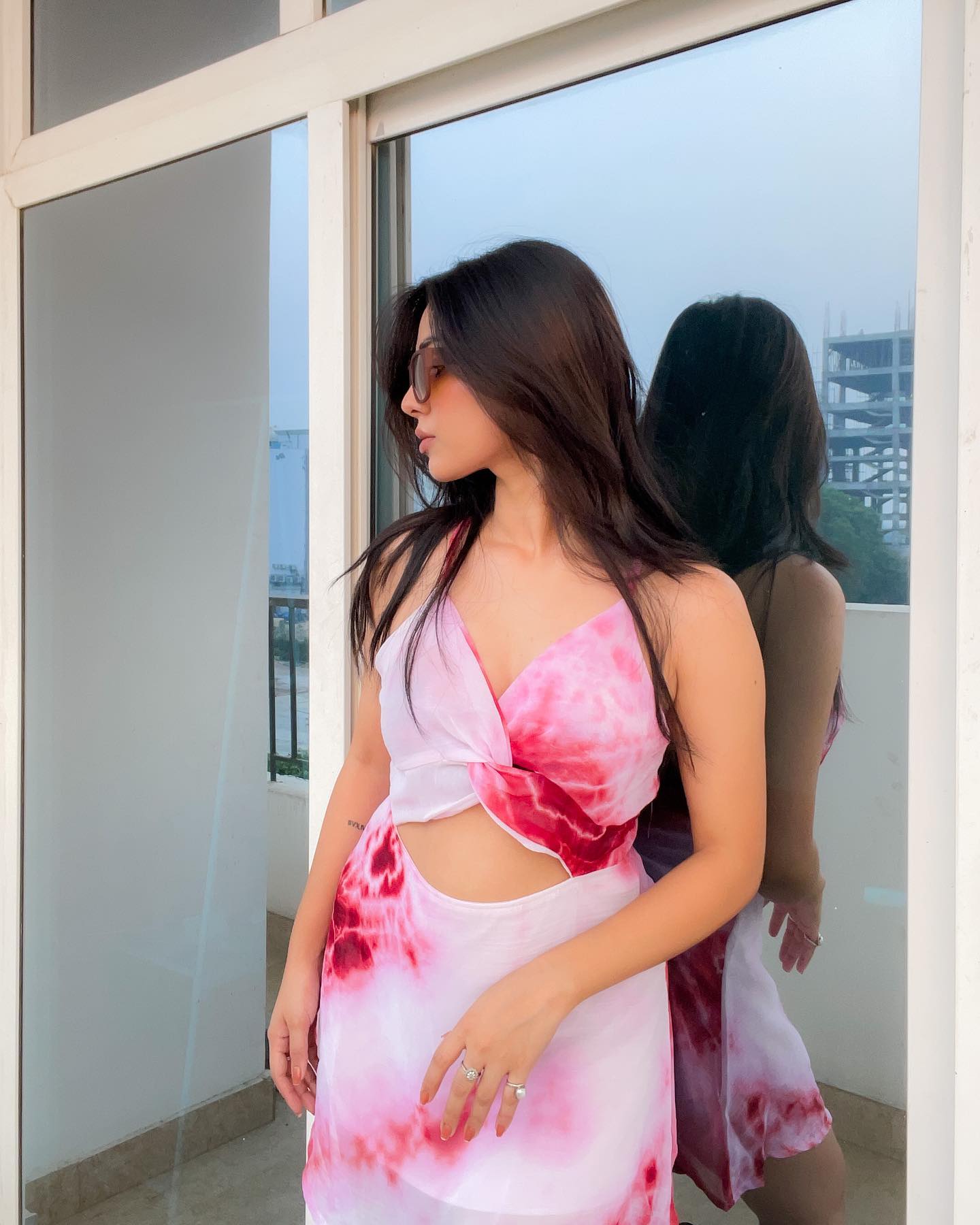 Natalie Wine tie & dye dress