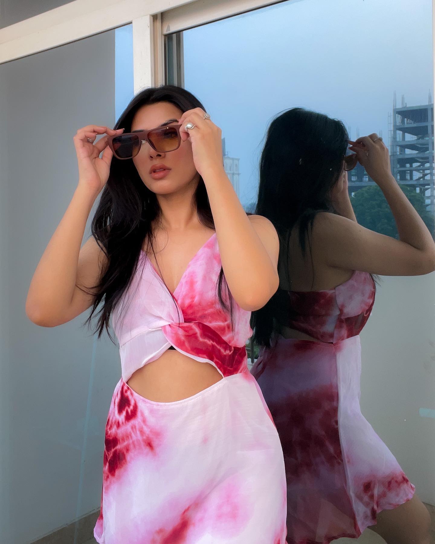Natalie Wine tie & dye dress