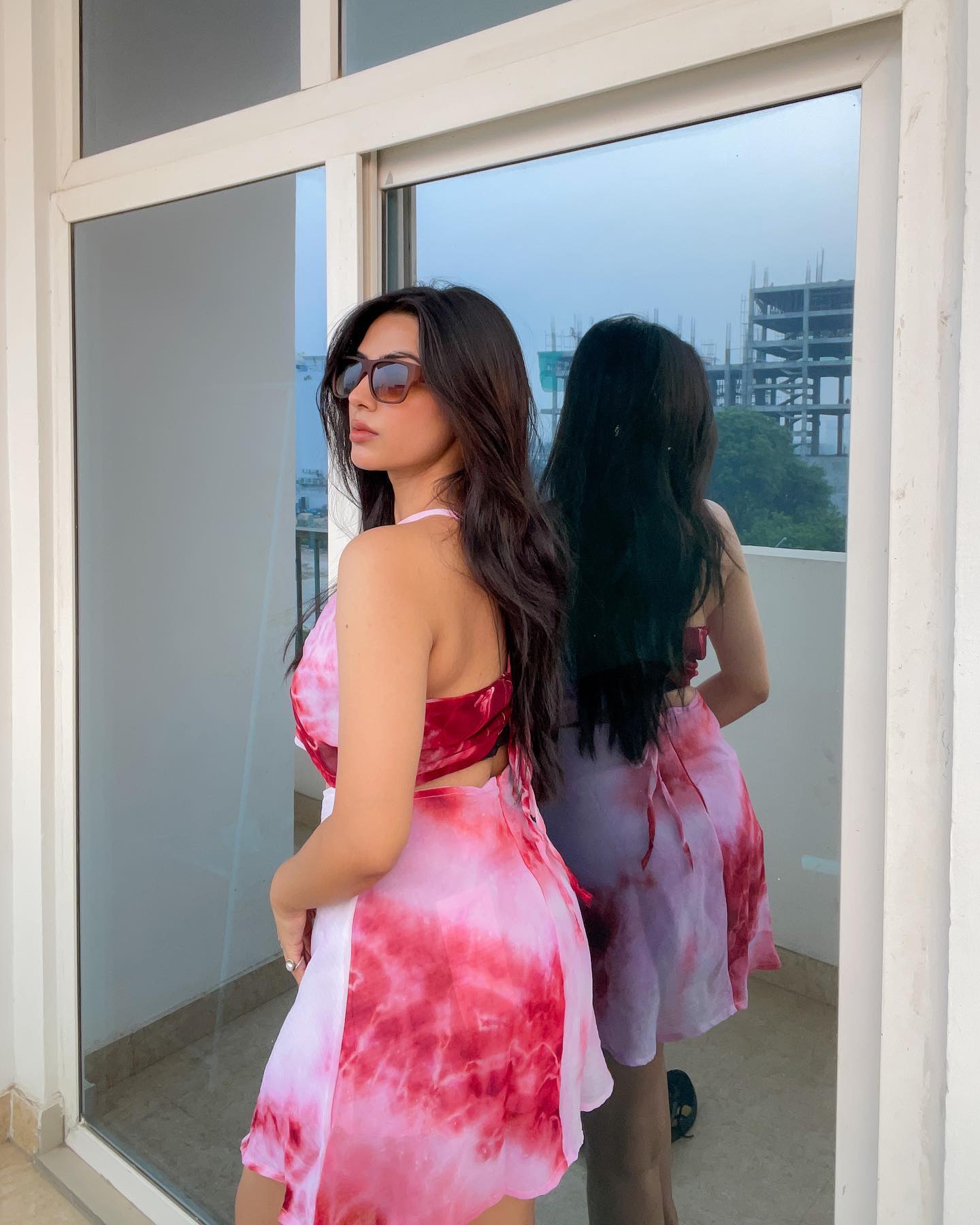 Natalie Wine tie & dye dress