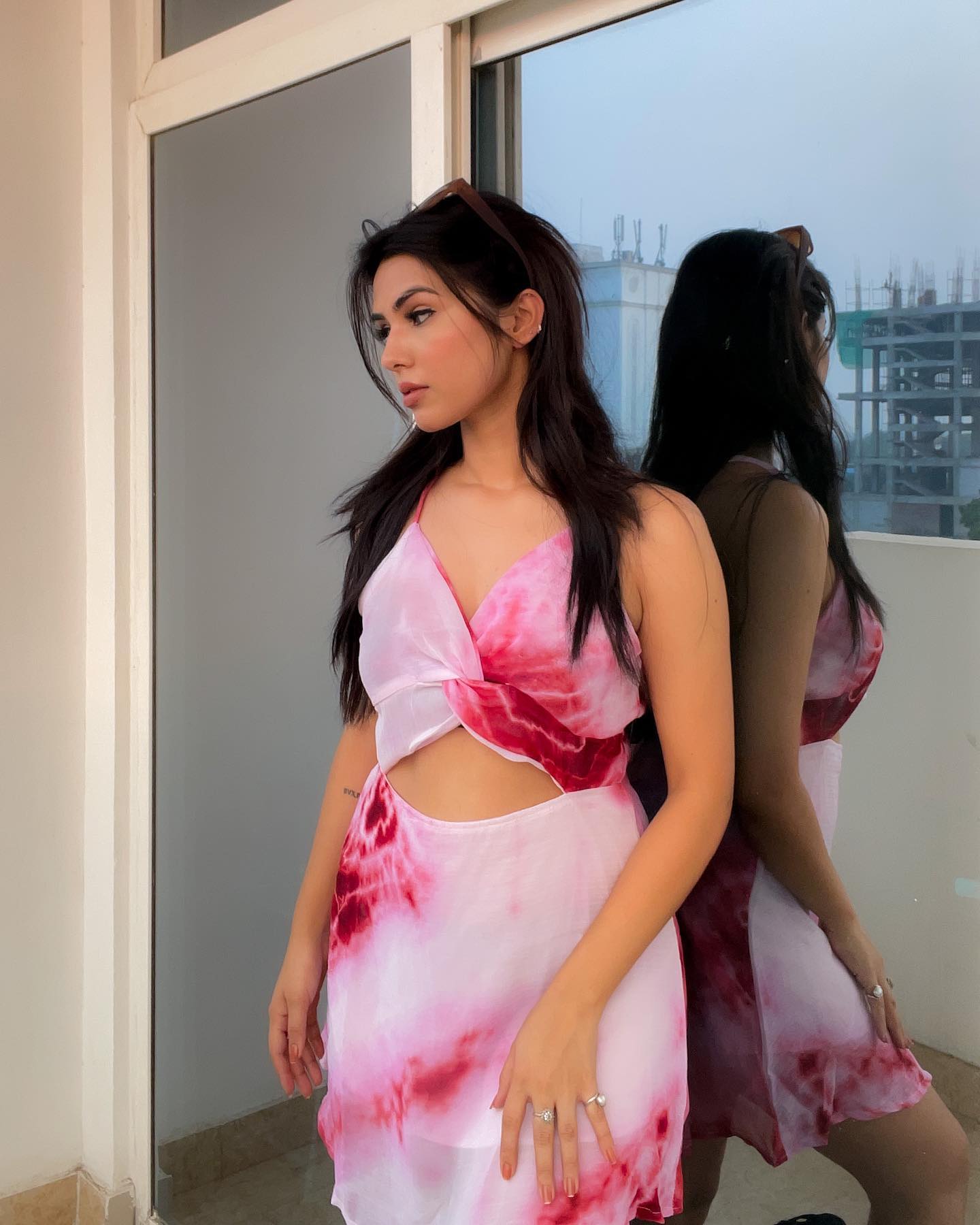 Natalie Wine tie & dye dress