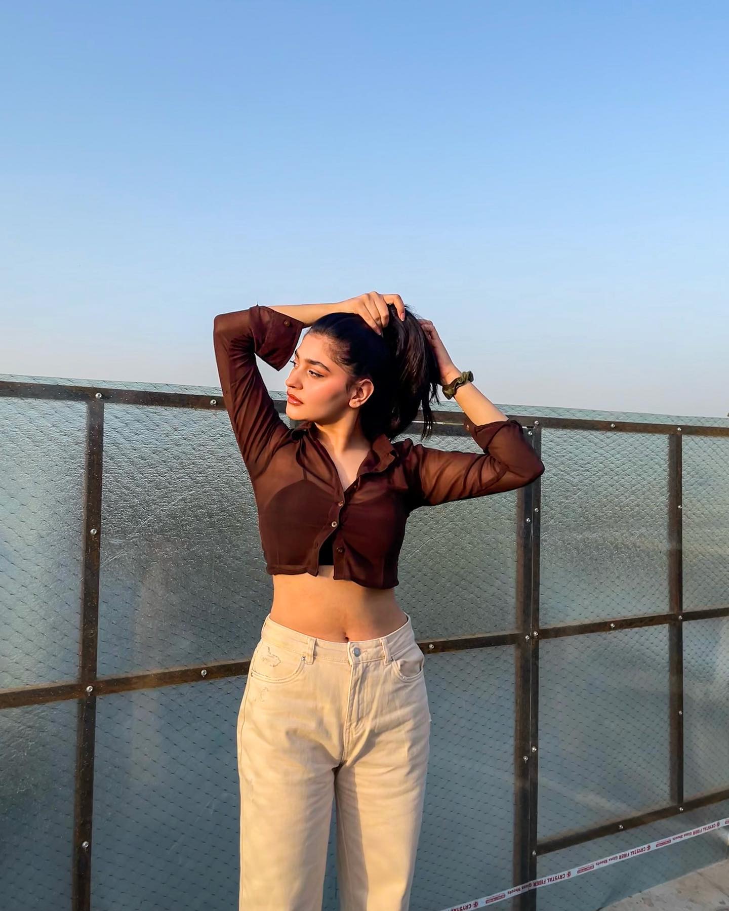 Trixie brown mesh shirt top - Emprall