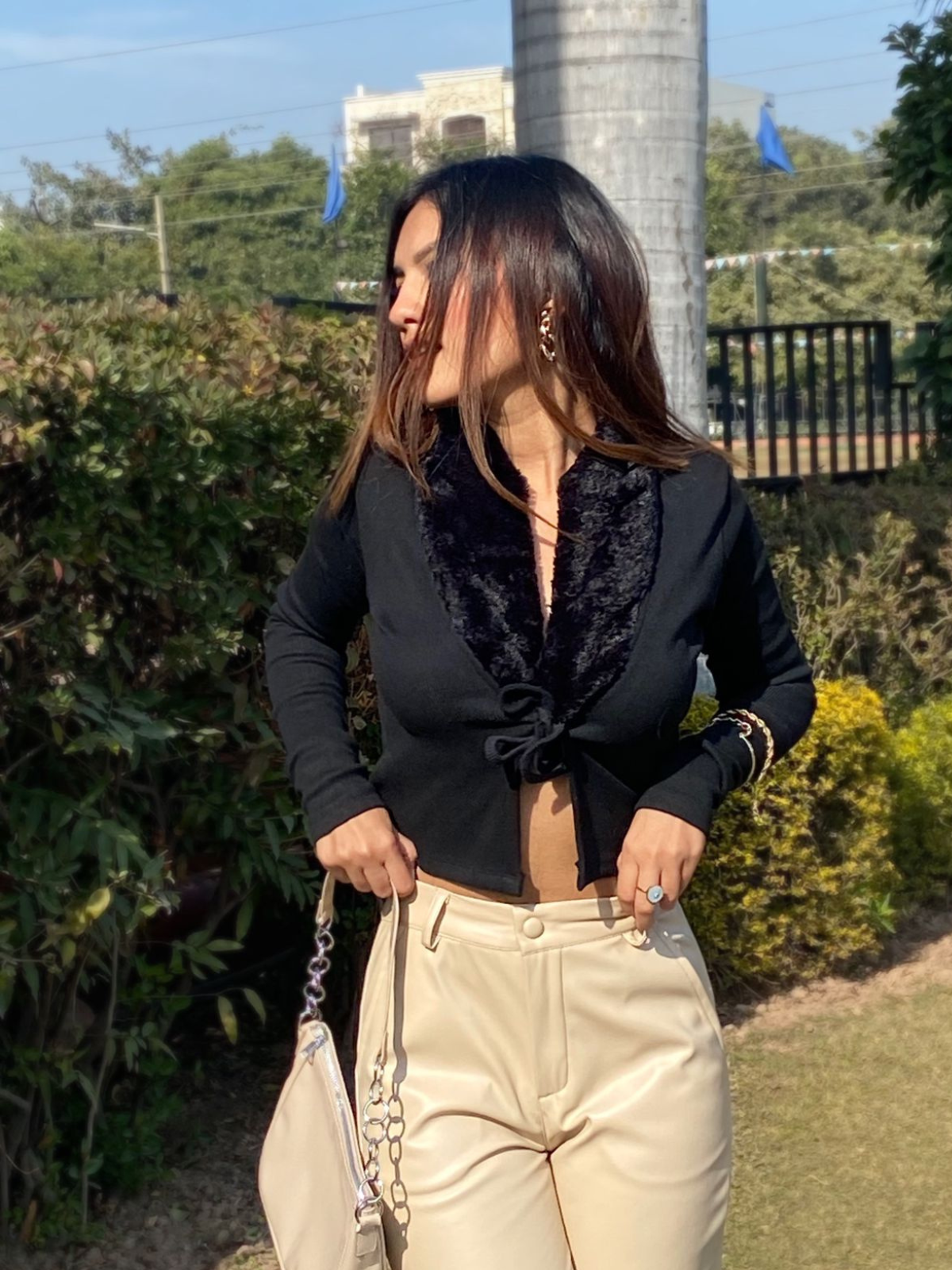 Zuri black faux cardigan top