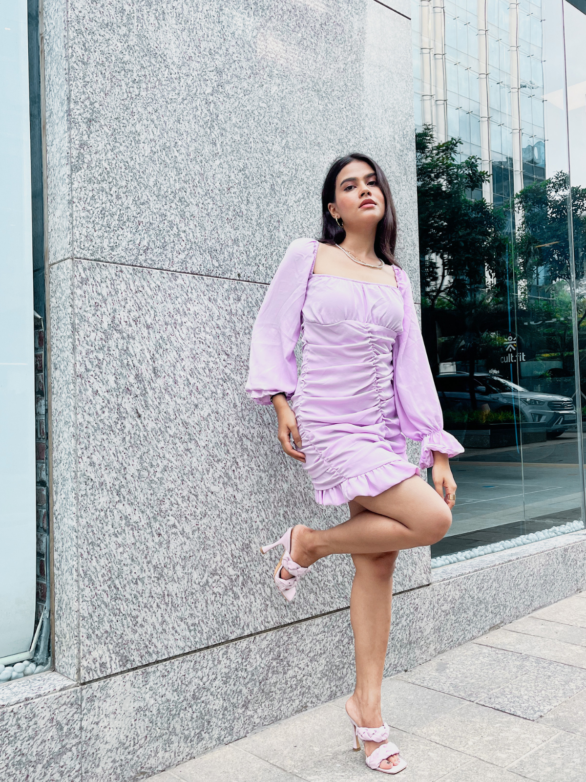 Milano Lilac gathered dress - Emprall