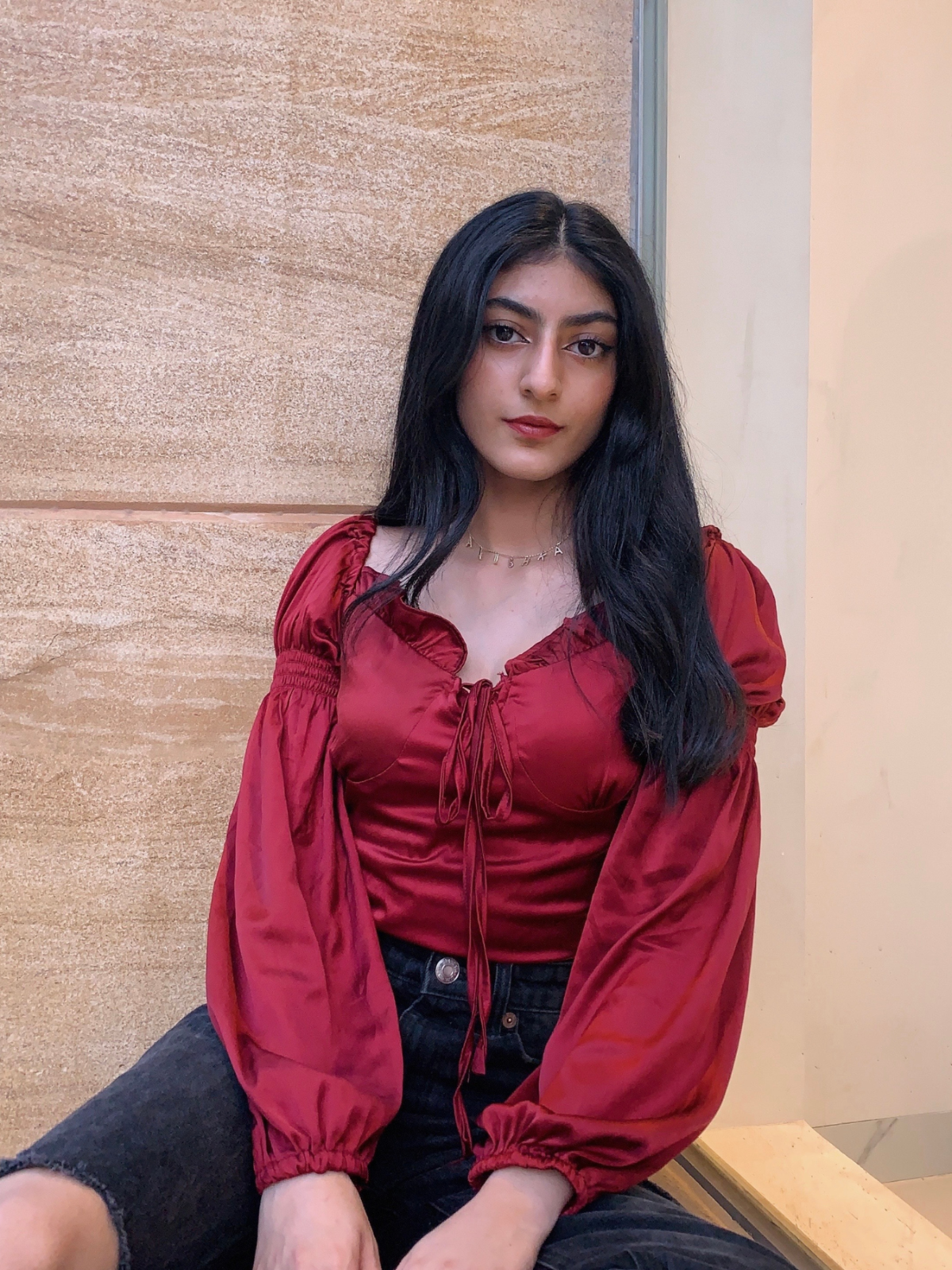 Elise maroon satin top - Emprall