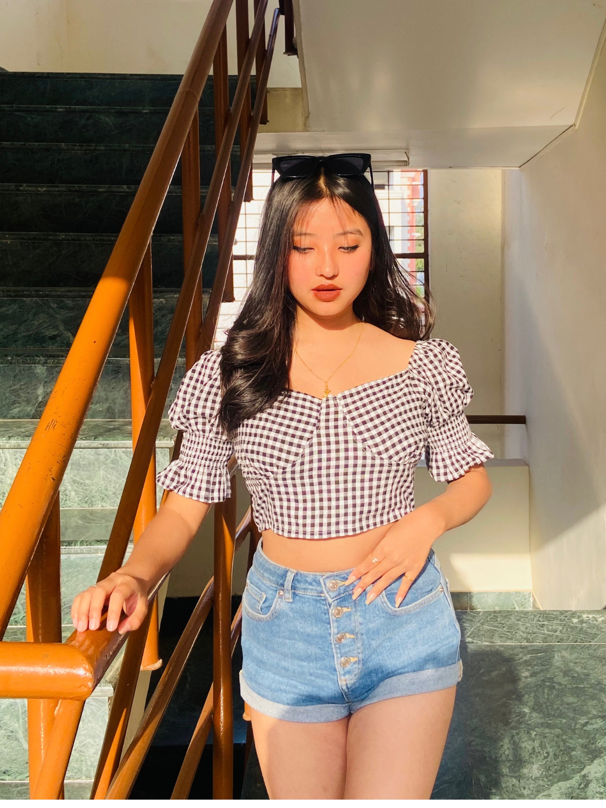 Polly white & black checks top - Emprall