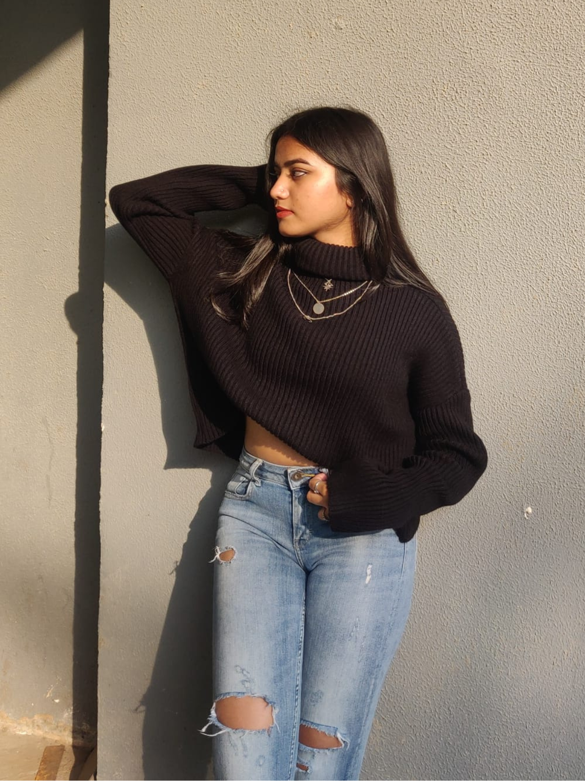 Oversized black polo neck jumper hotsell