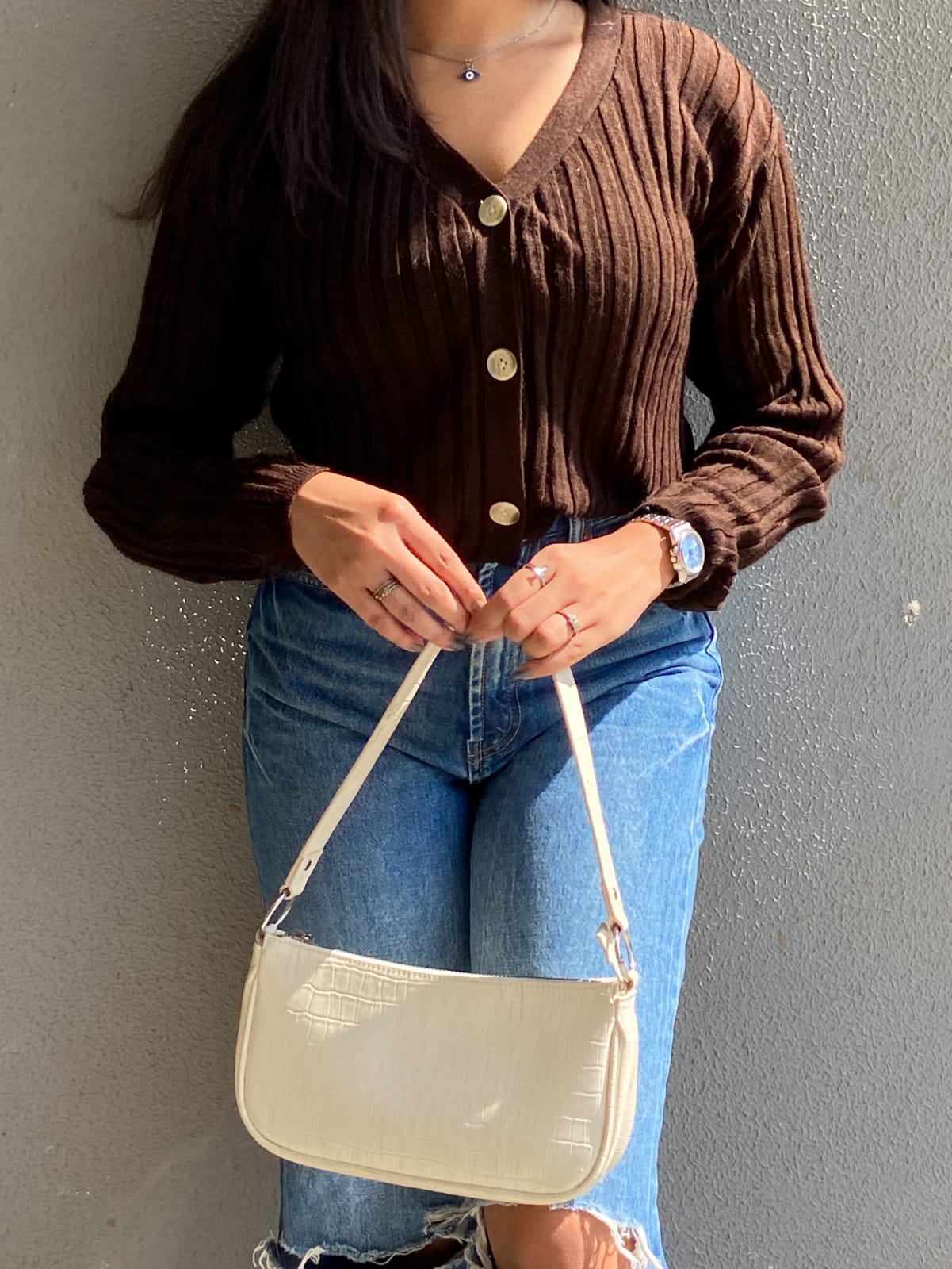 Elsa brown knitted cardigan top - Emprall