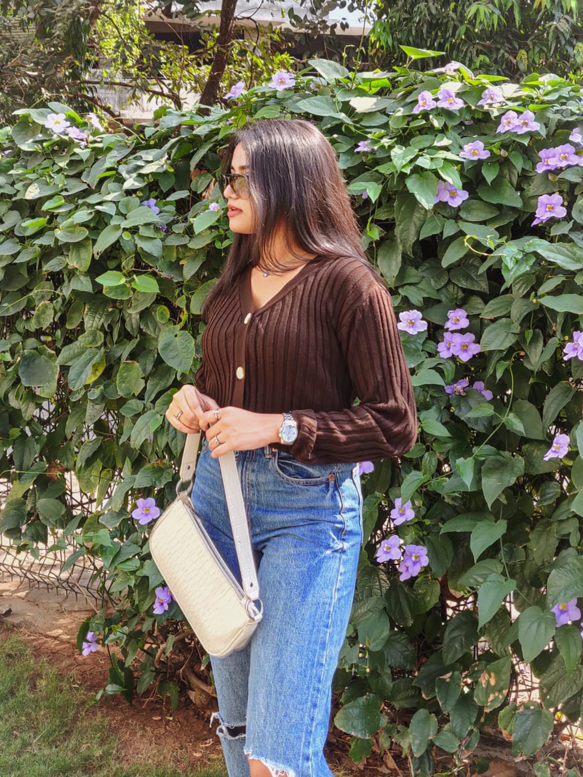 Elsa brown knitted cardigan top - Emprall