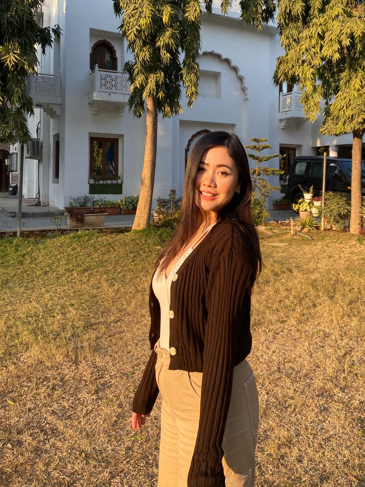 Elsa brown knitted cardigan top - Emprall