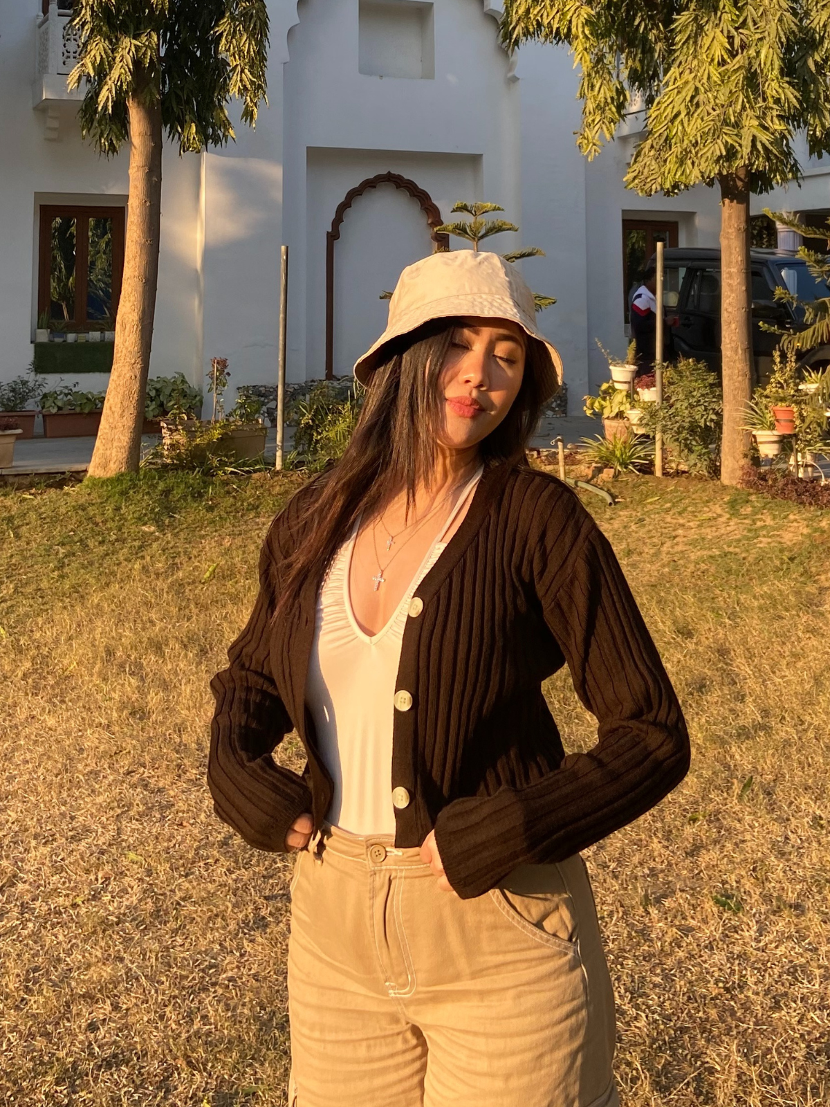 Elsa brown knitted cardigan top - Emprall