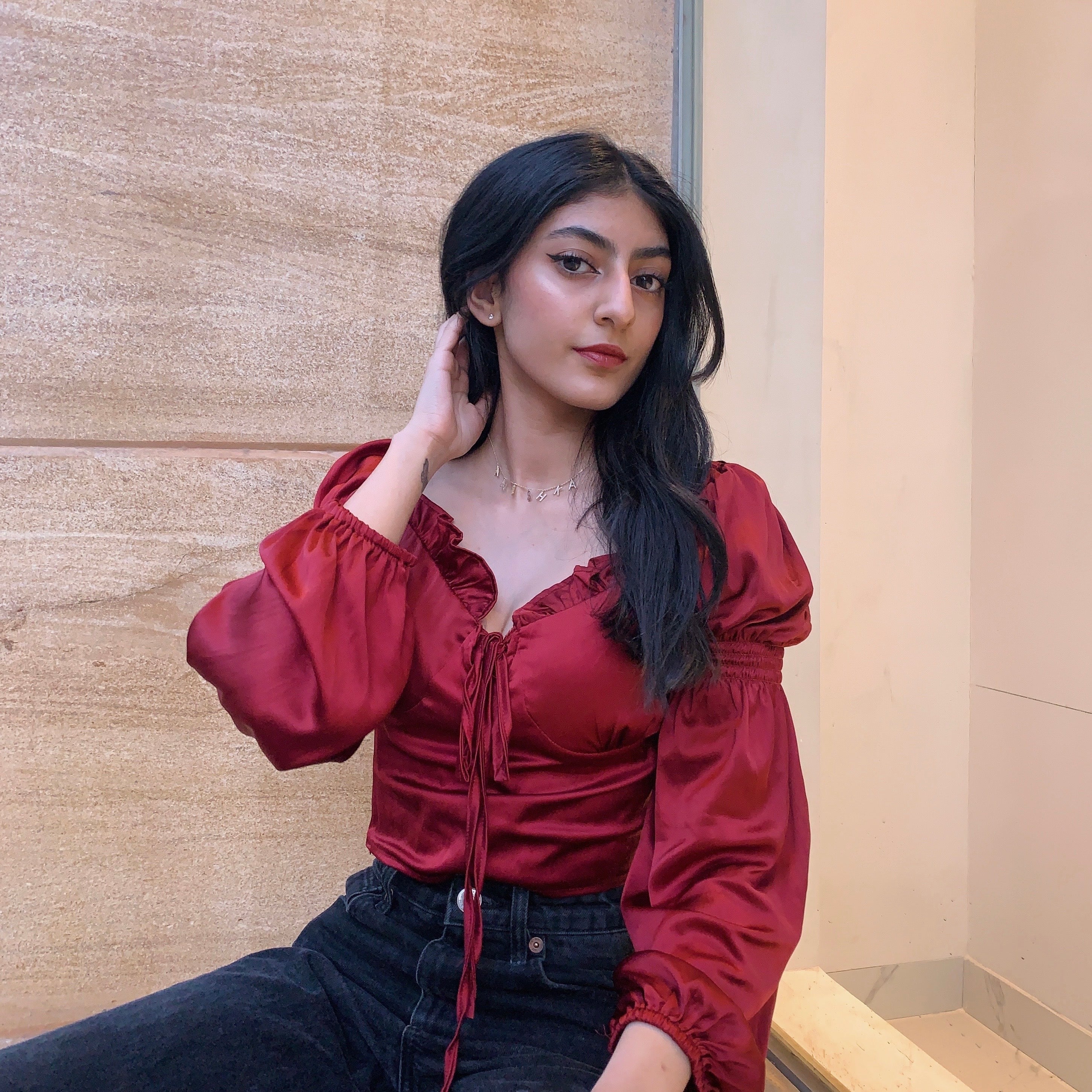 Elise maroon satin top - Emprall