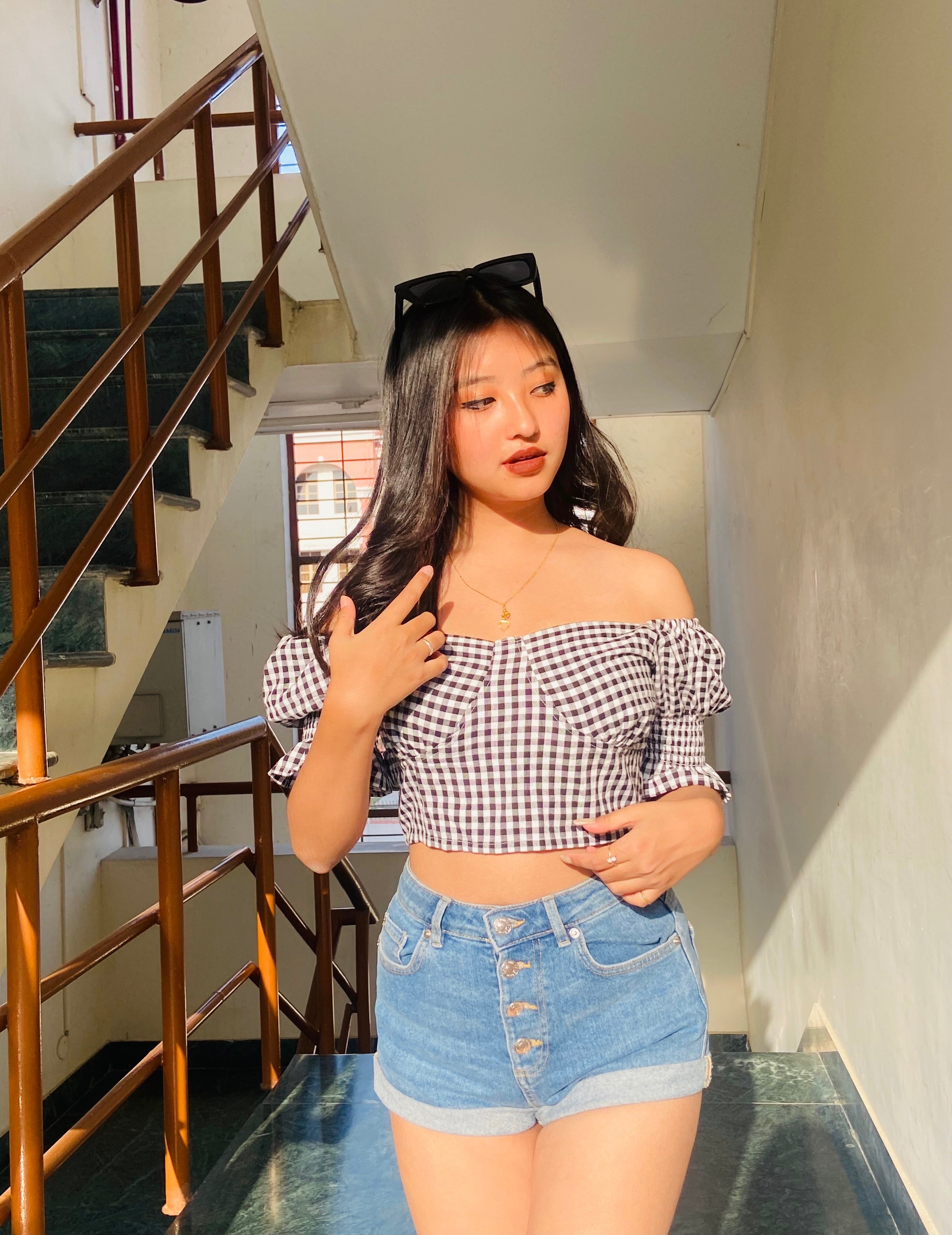 Polly white & black checks top - Emprall