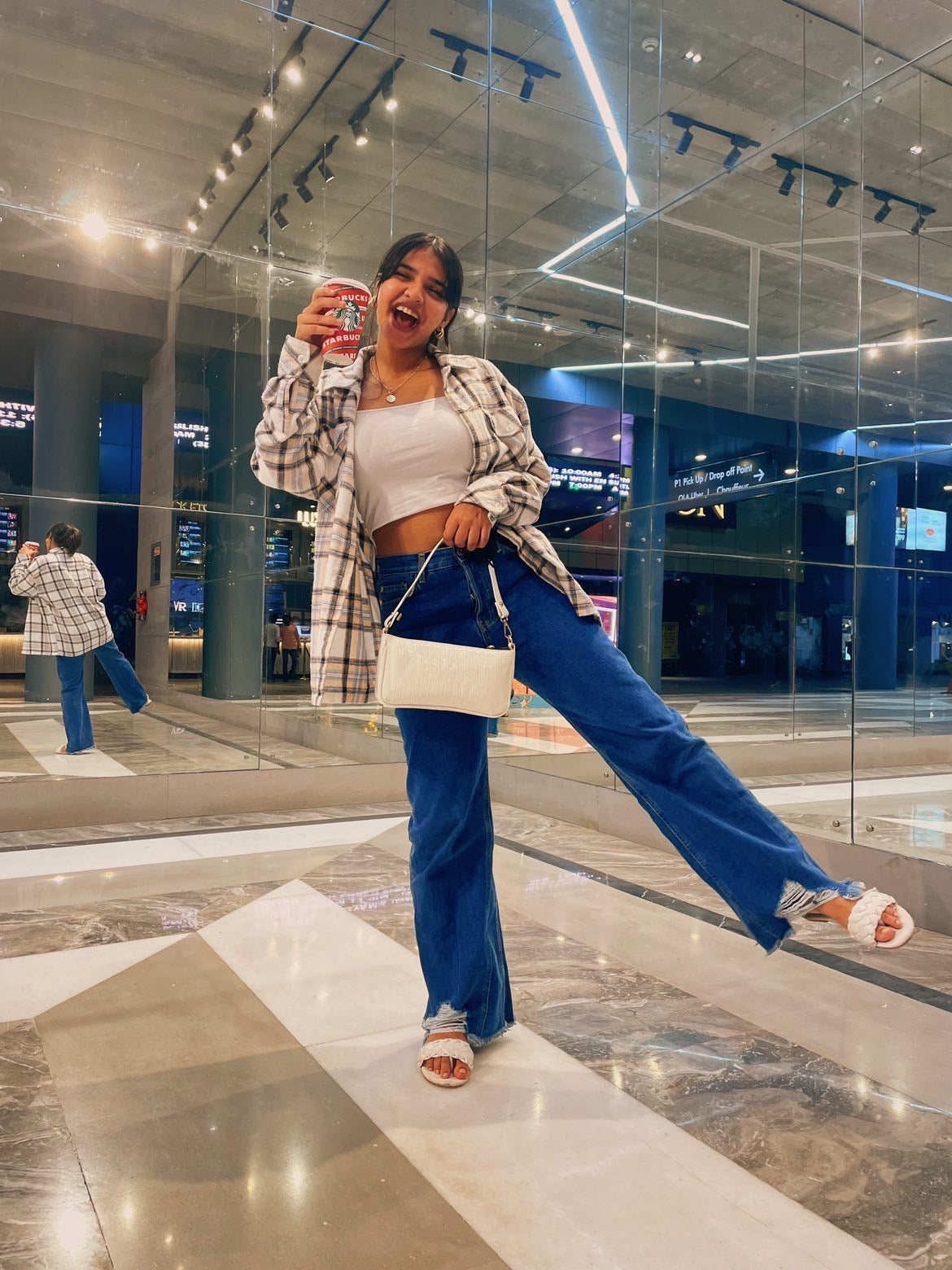 Oversized Shacket in Brown and beige check print - Emprall