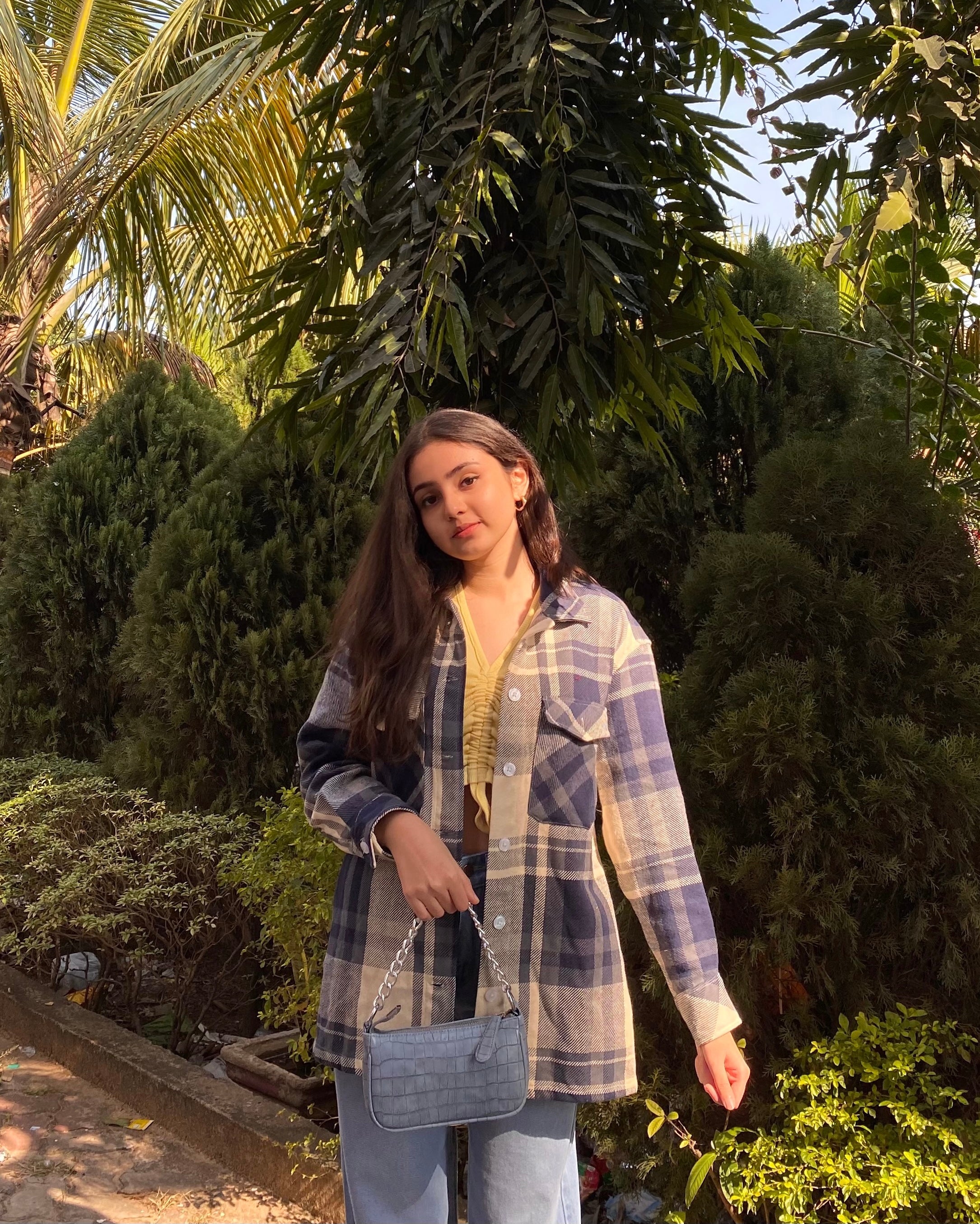 Oversized shacket in white and navy blue check print - Emprall