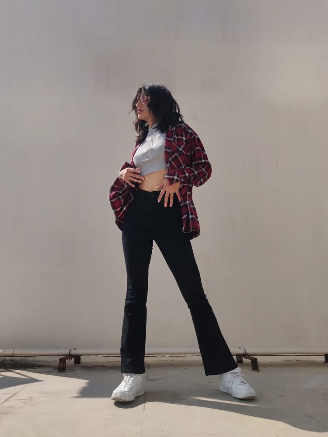 Oversized shacket in red and black check print - Emprall