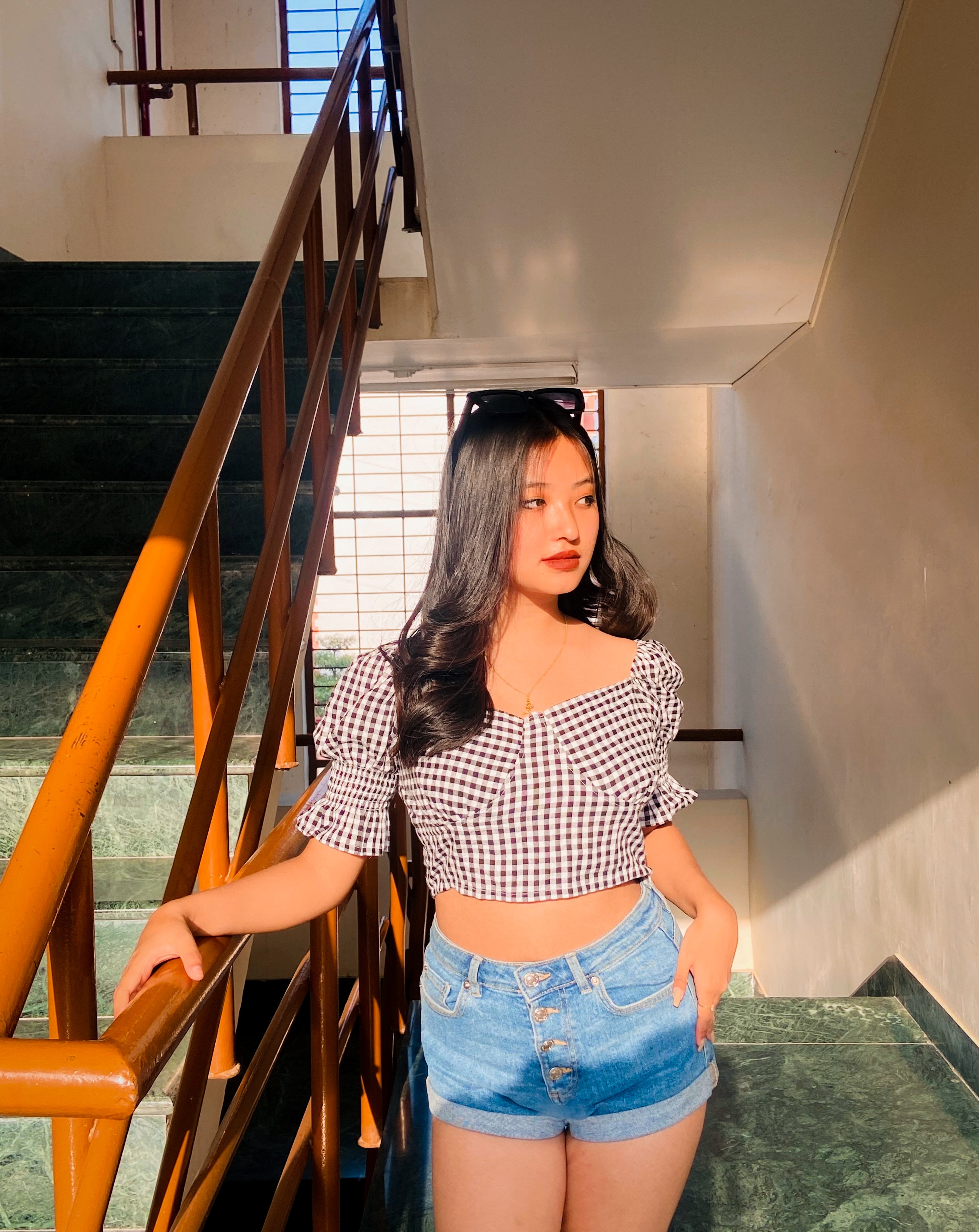 Polly white & black checks top - Emprall