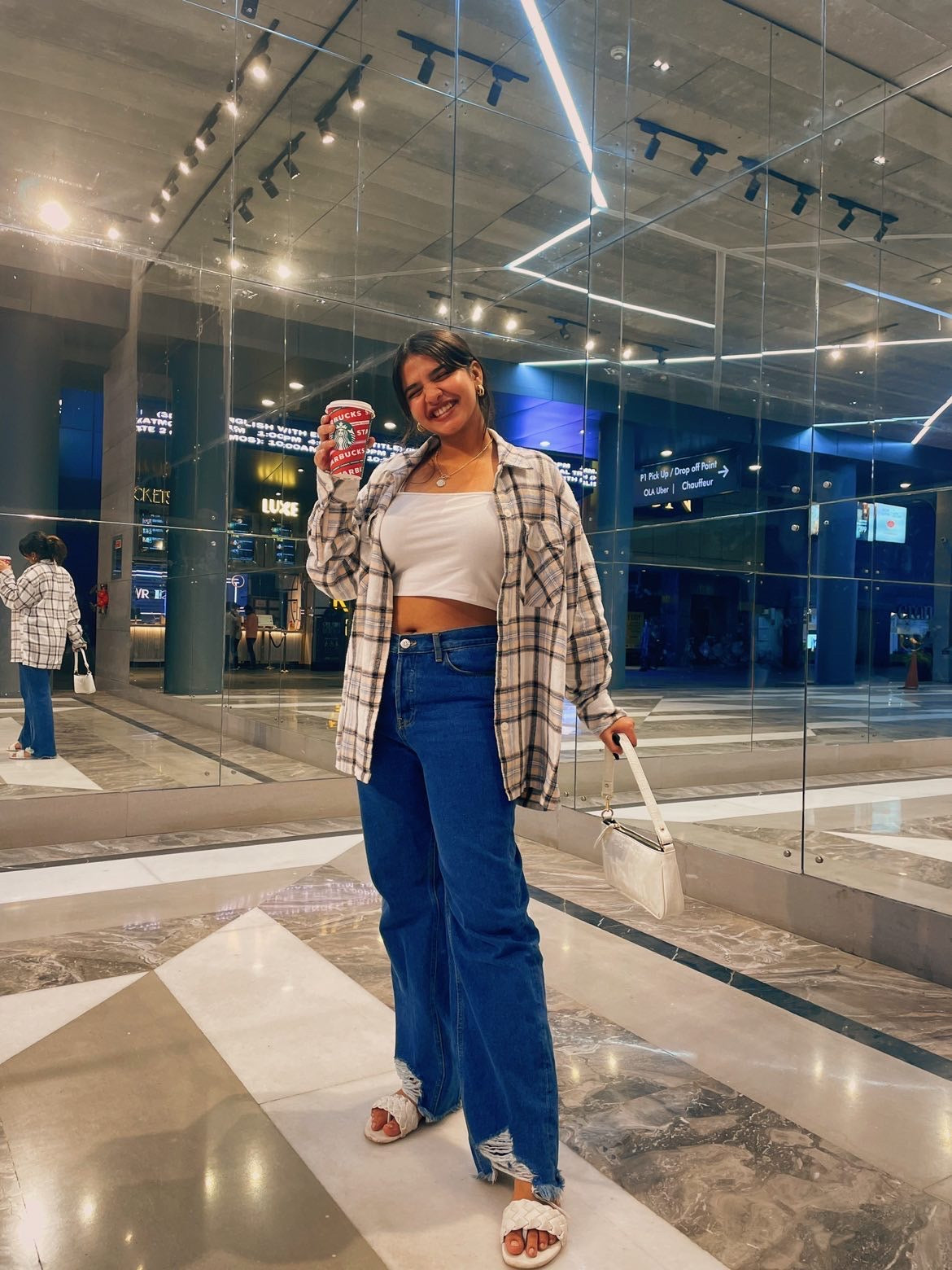 Oversized Shacket in Brown and beige check print - Emprall