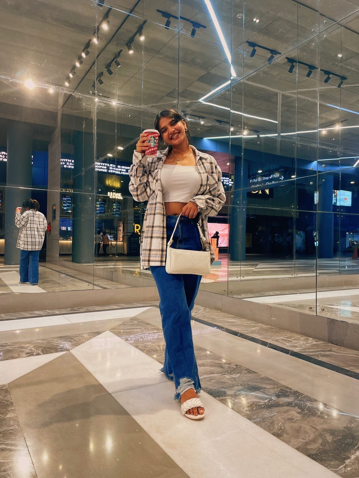 Oversized Shacket in Brown and beige check print - Emprall