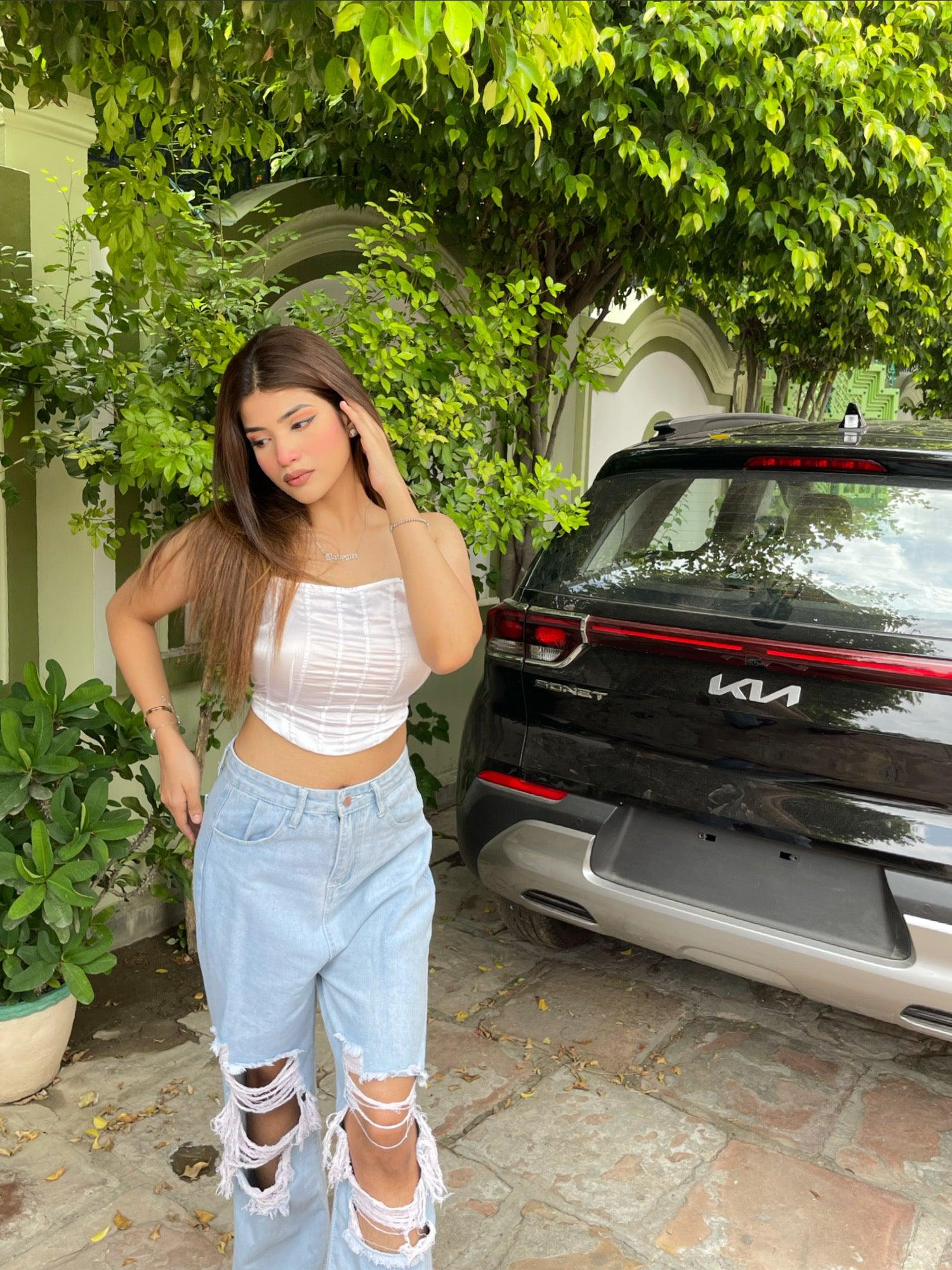 Lucy Apple Cut Satin Top - Emprall