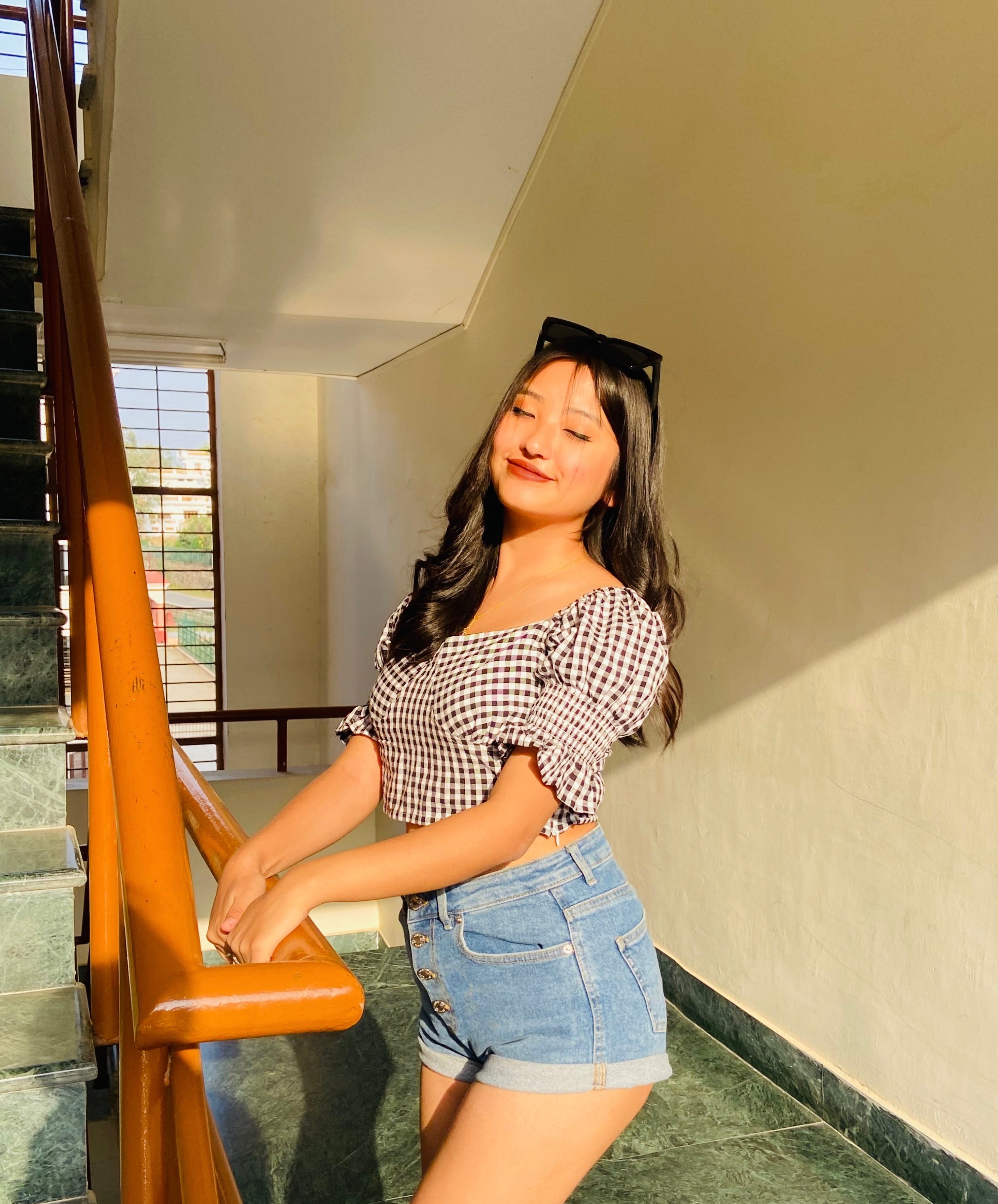 Polly white & black checks top - Emprall