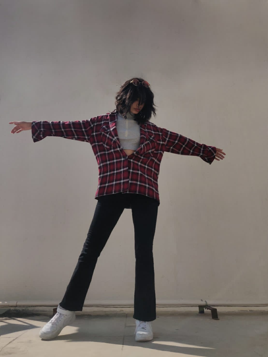 Oversized shacket in red and black check print - Emprall