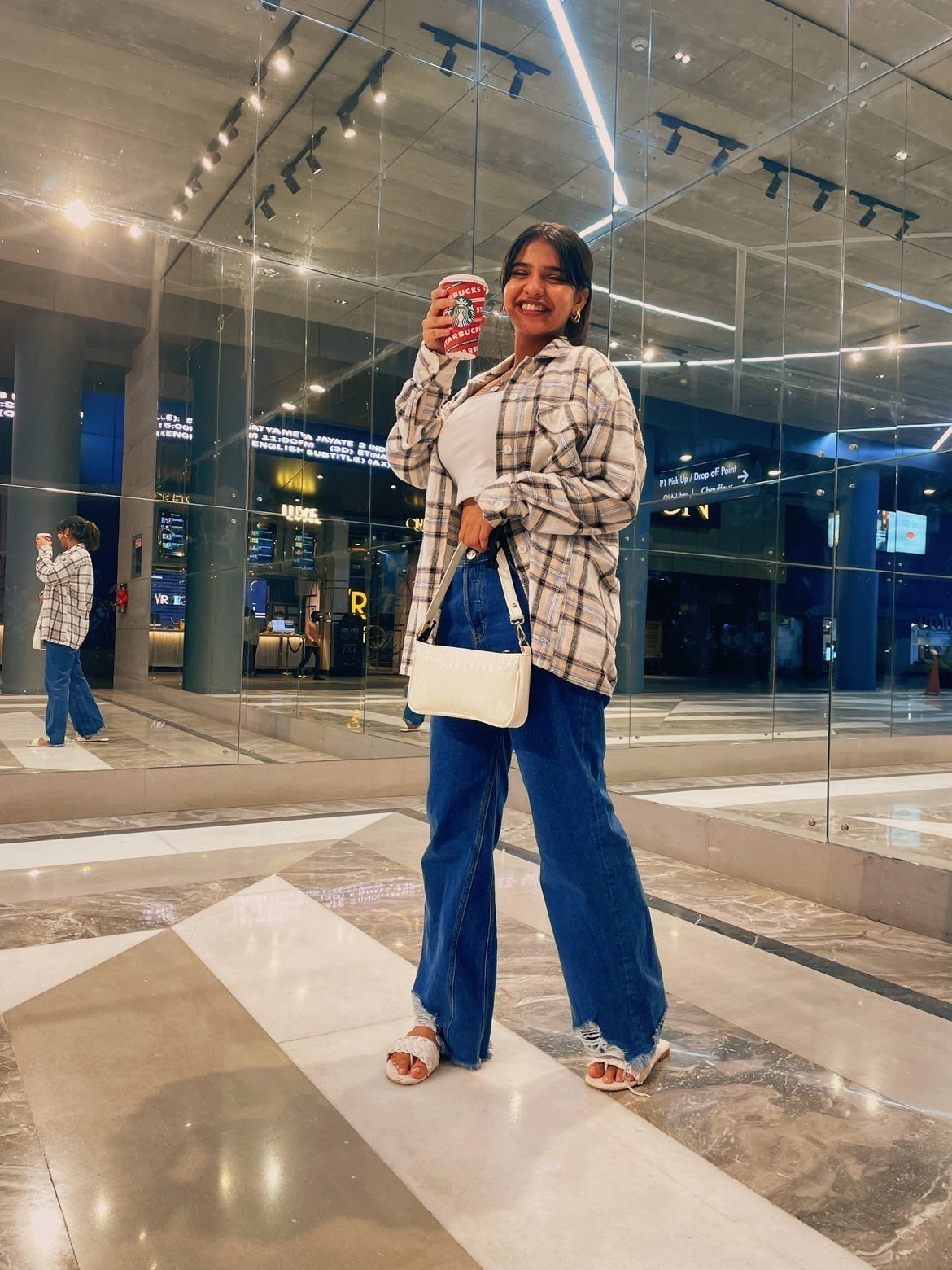 Oversized Shacket in Brown and beige check print - Emprall