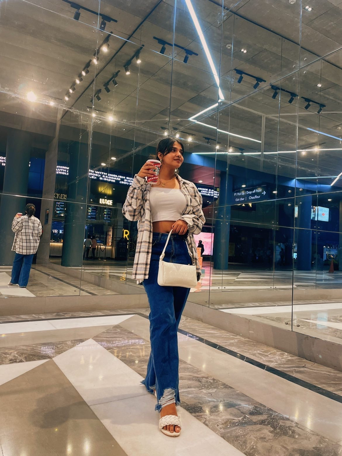 Oversized Shacket in Brown and beige check print - Emprall