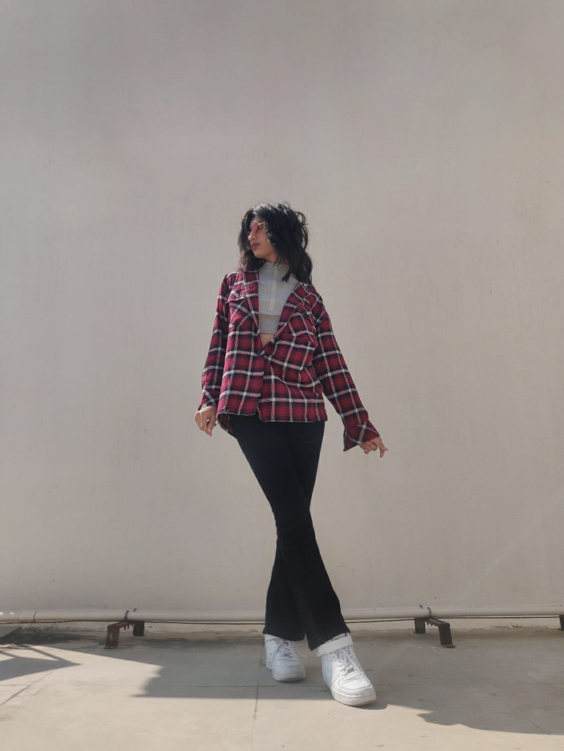 Oversized shacket in red and black check print - Emprall