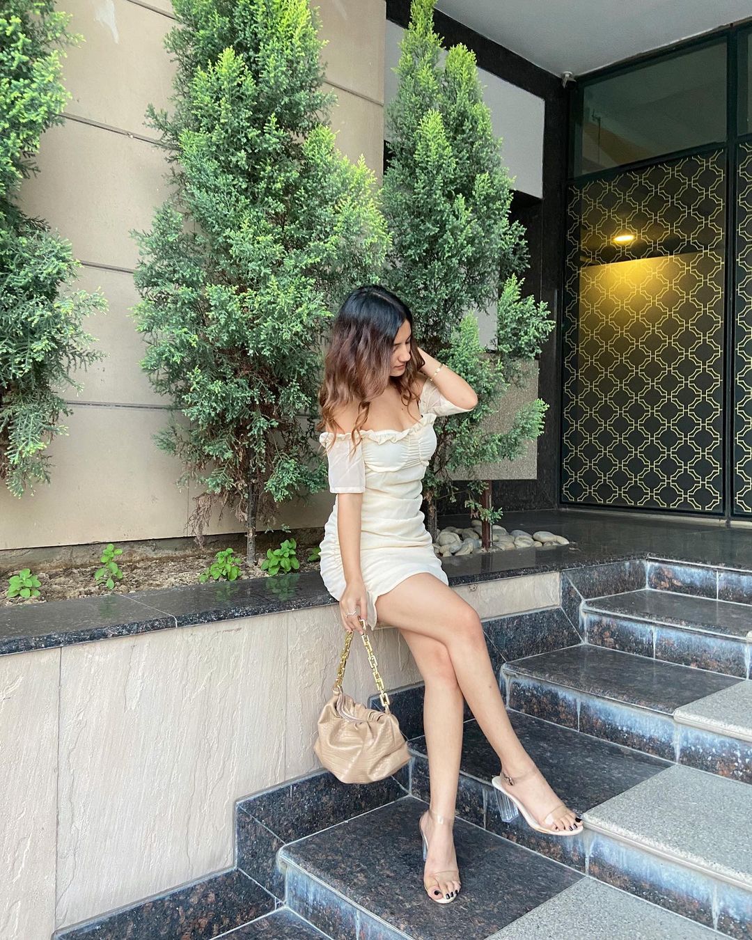 Kenzie beige off shoulder dress - Emprall