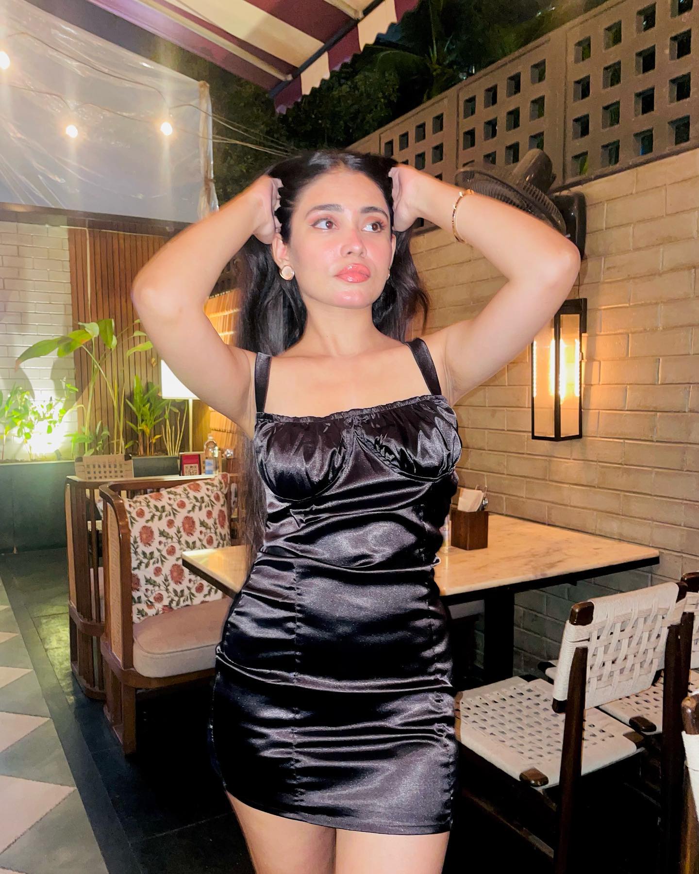 Stargazing black satin mini dress - Emprall