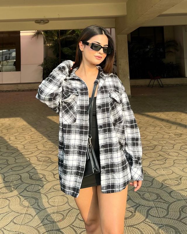Oversized Shacket in Black and white check print - Emprall 
