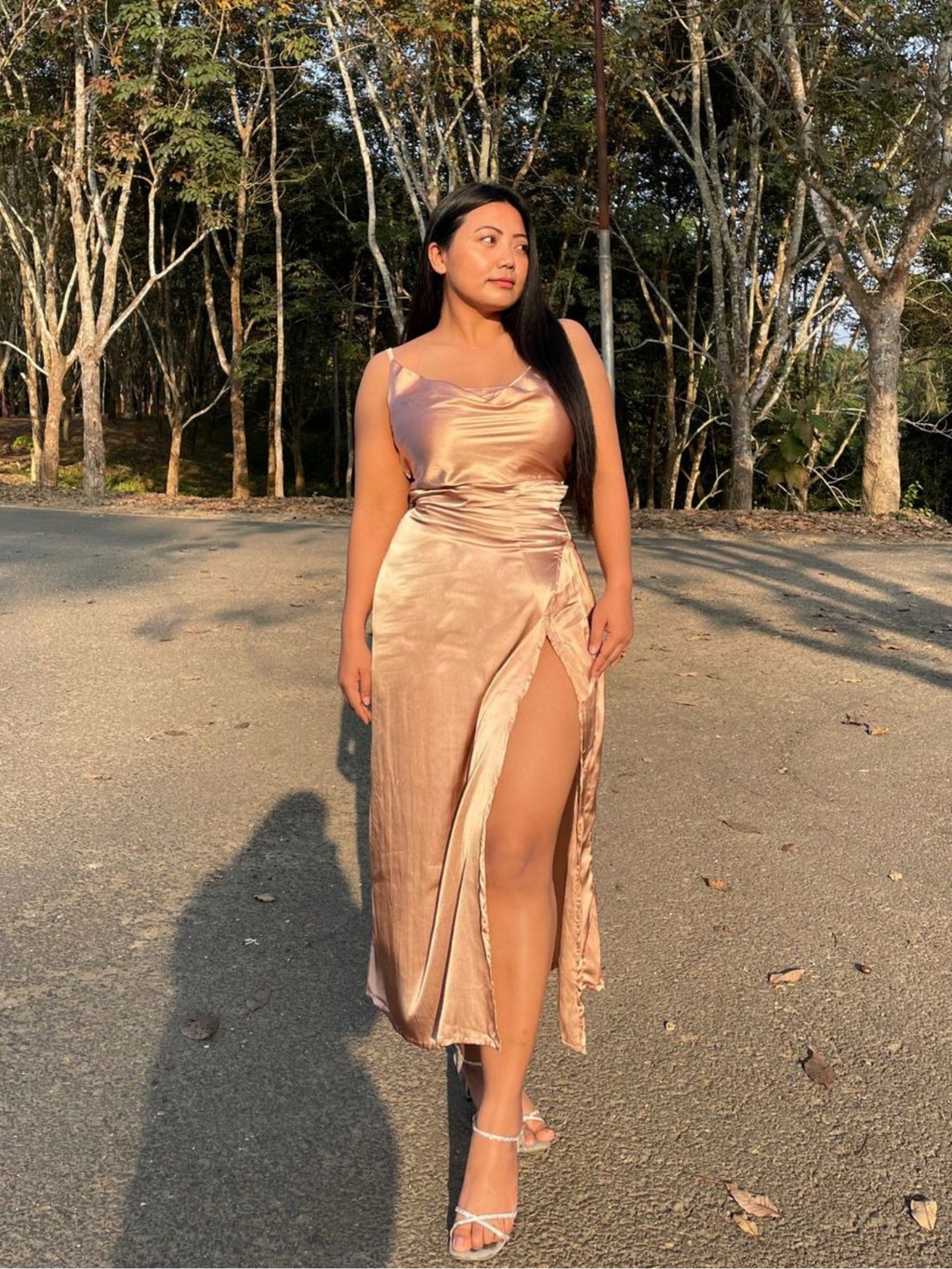 Peach gold satin maxi dress Peach gold satin maxi dress