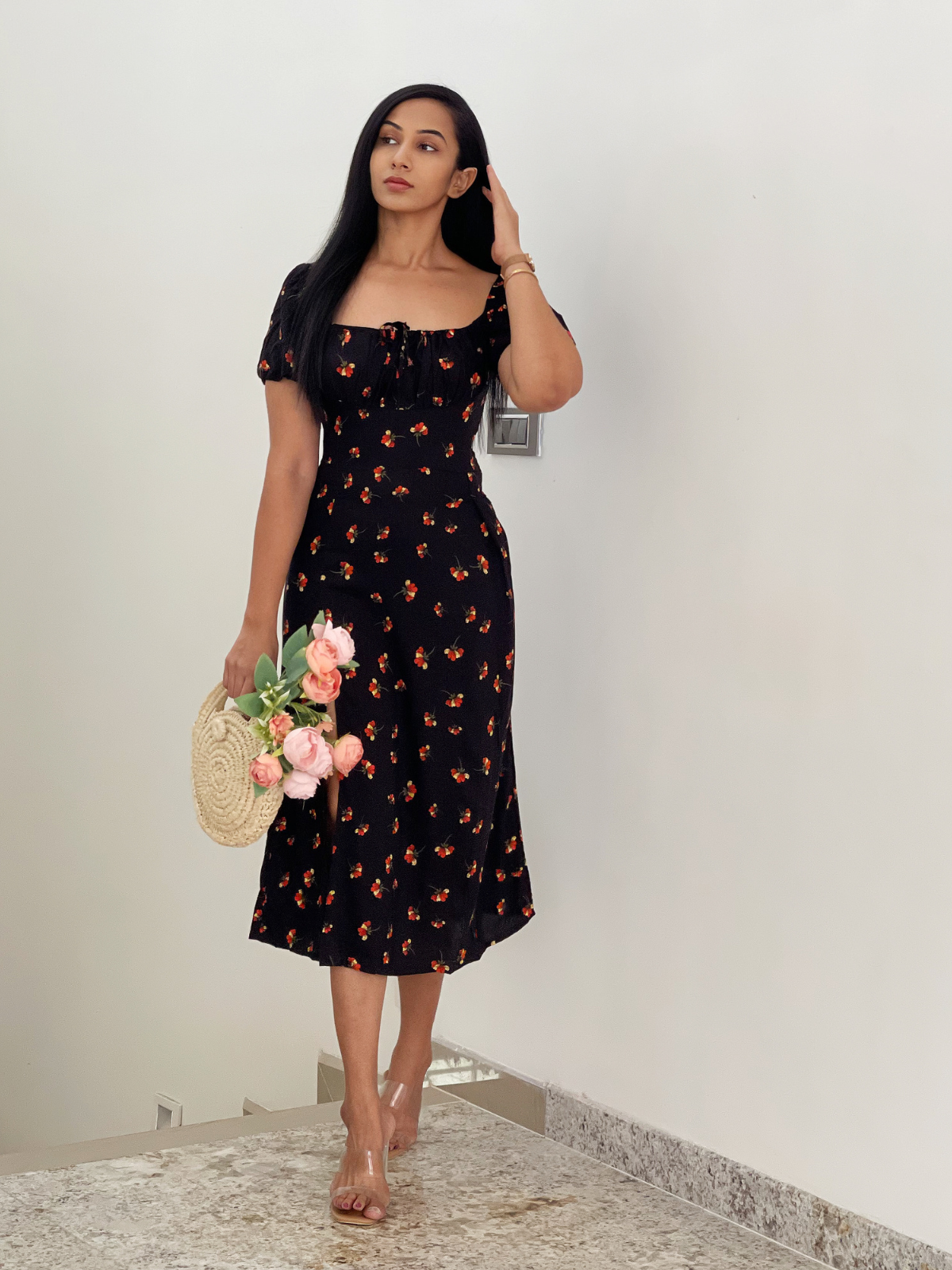 Madison Black floral dress - Emprall 