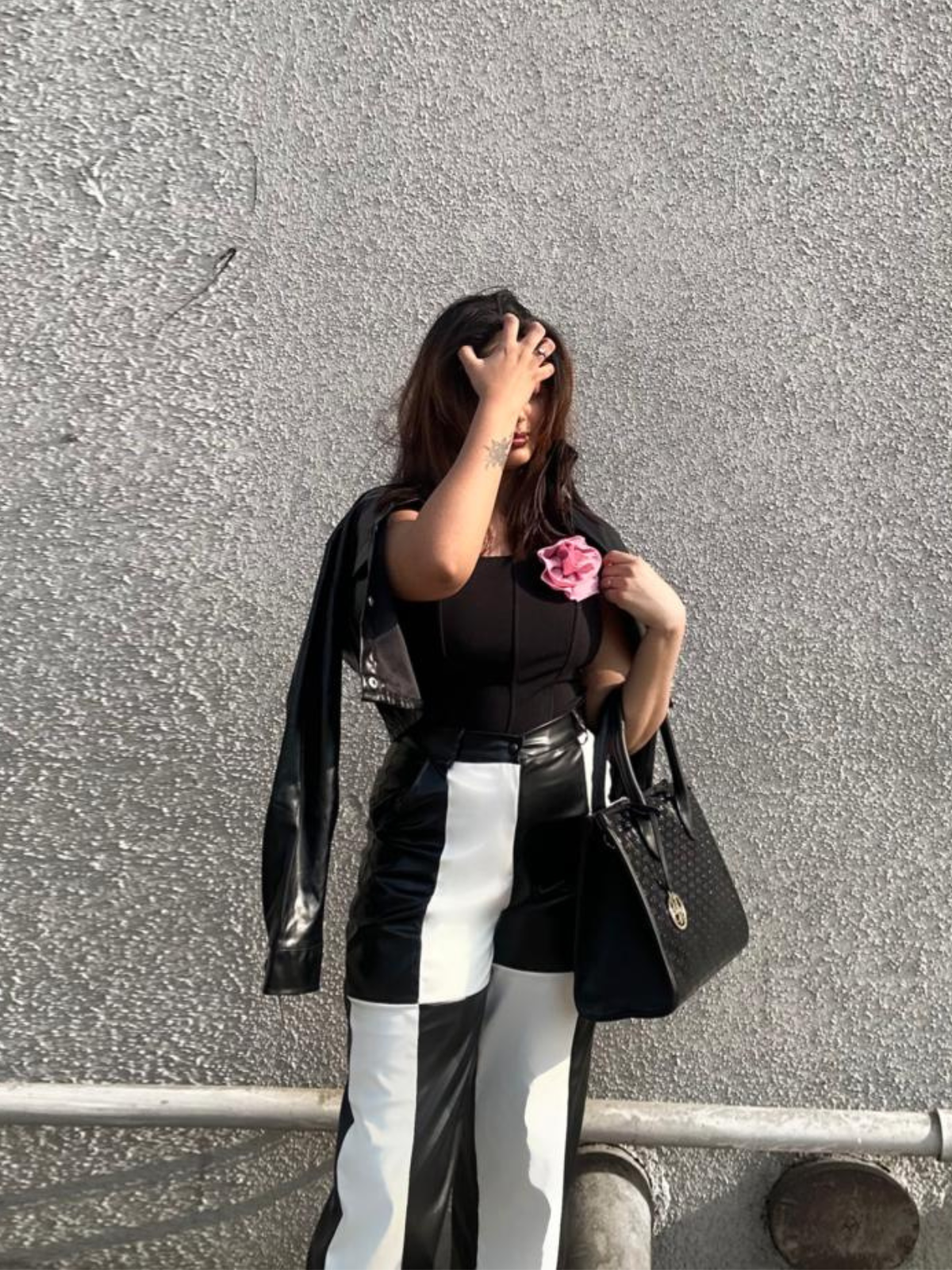 Erica Chequered PU pants Black & White