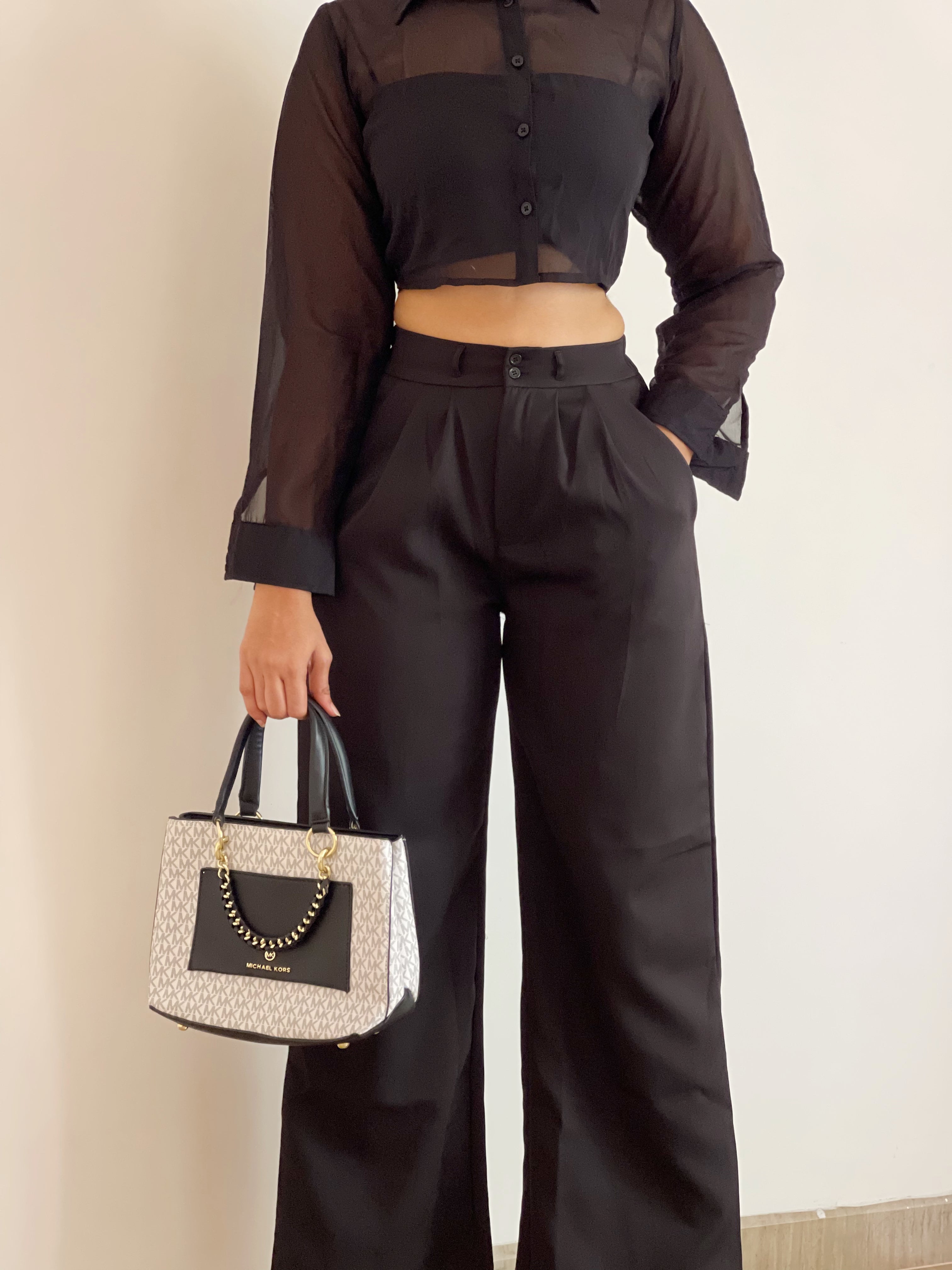 Black korean pleated pants