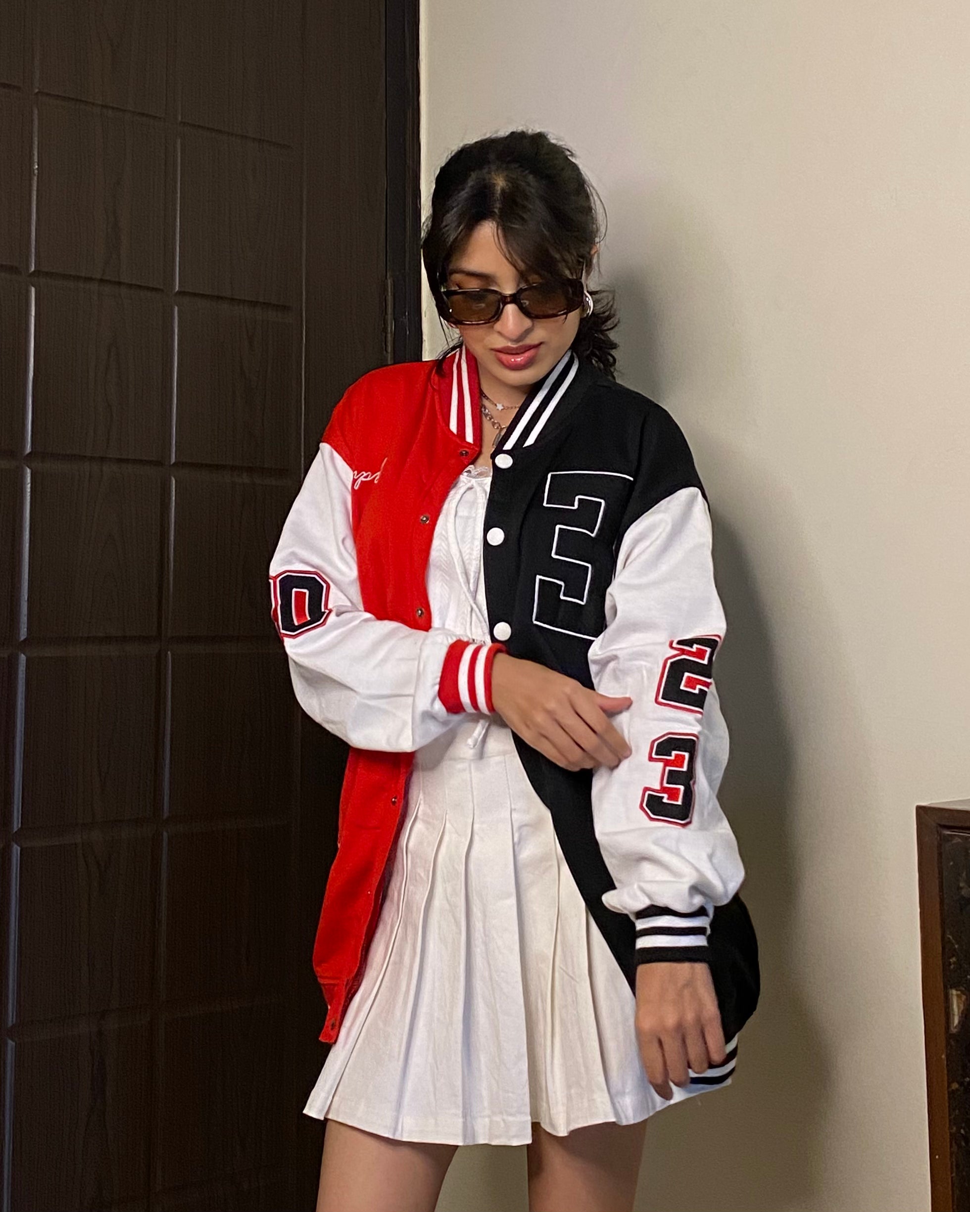 Red & Black Oversized varsity jacket