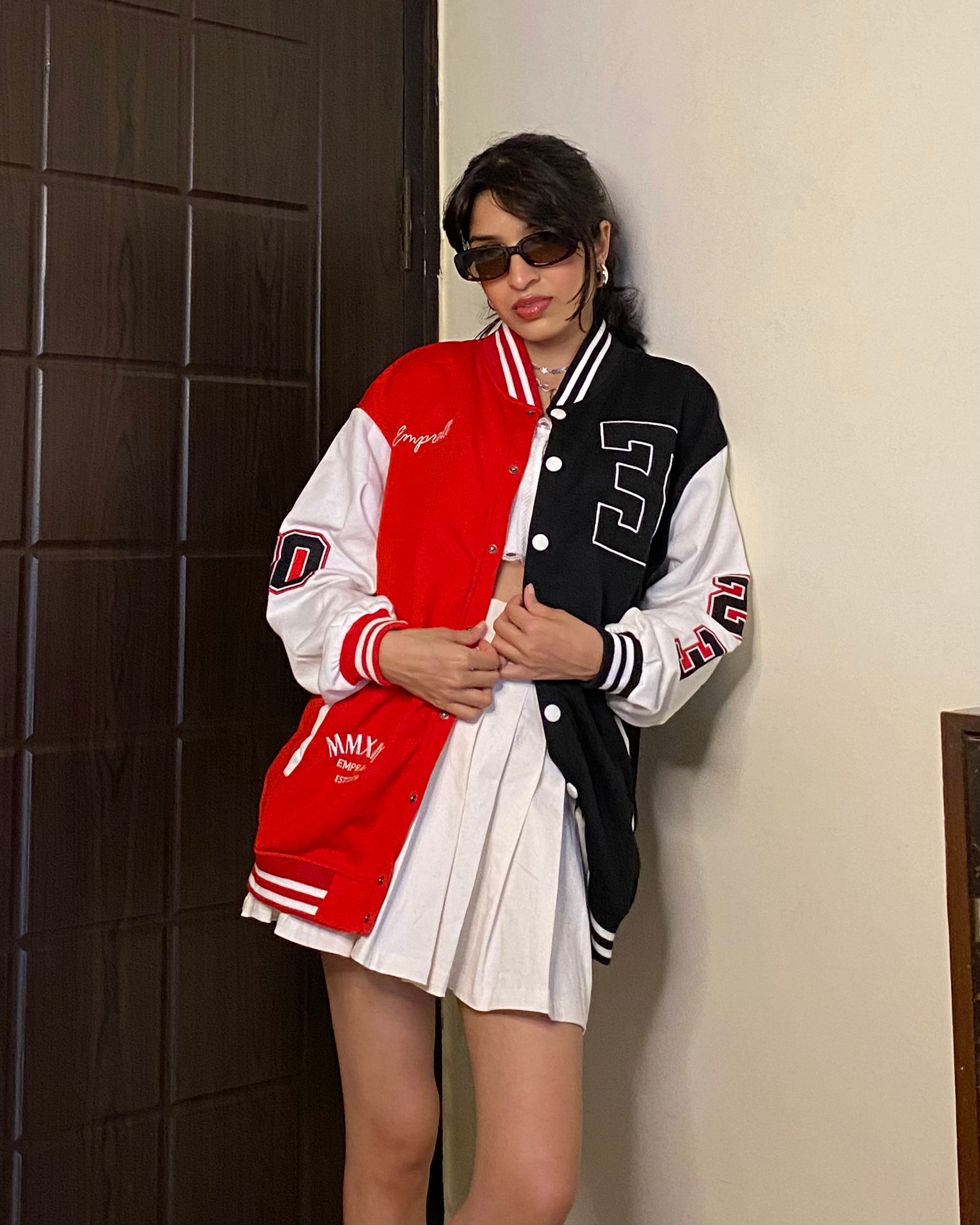 Red & Black Oversized varsity jacket