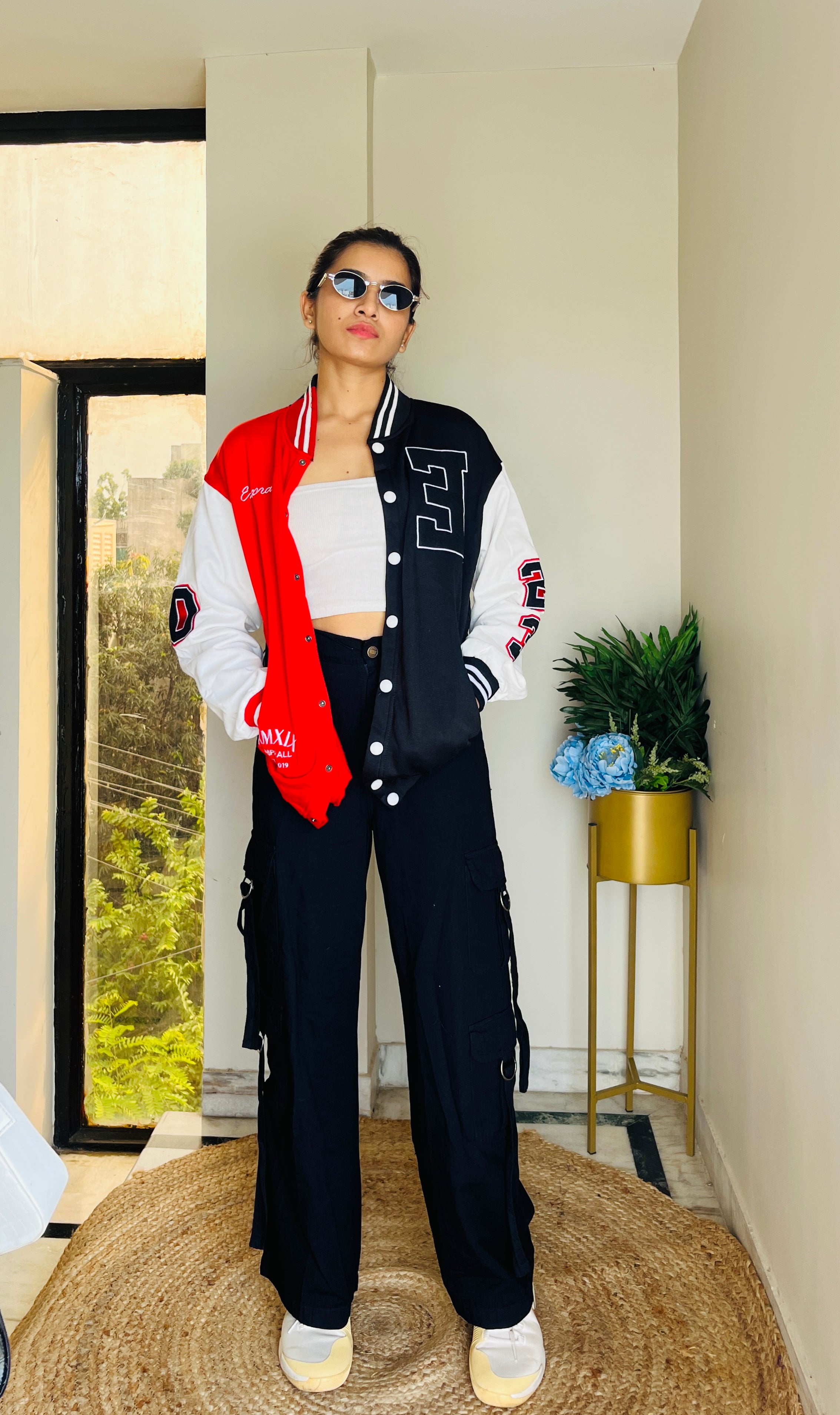 Red & Black Oversized varsity jacket