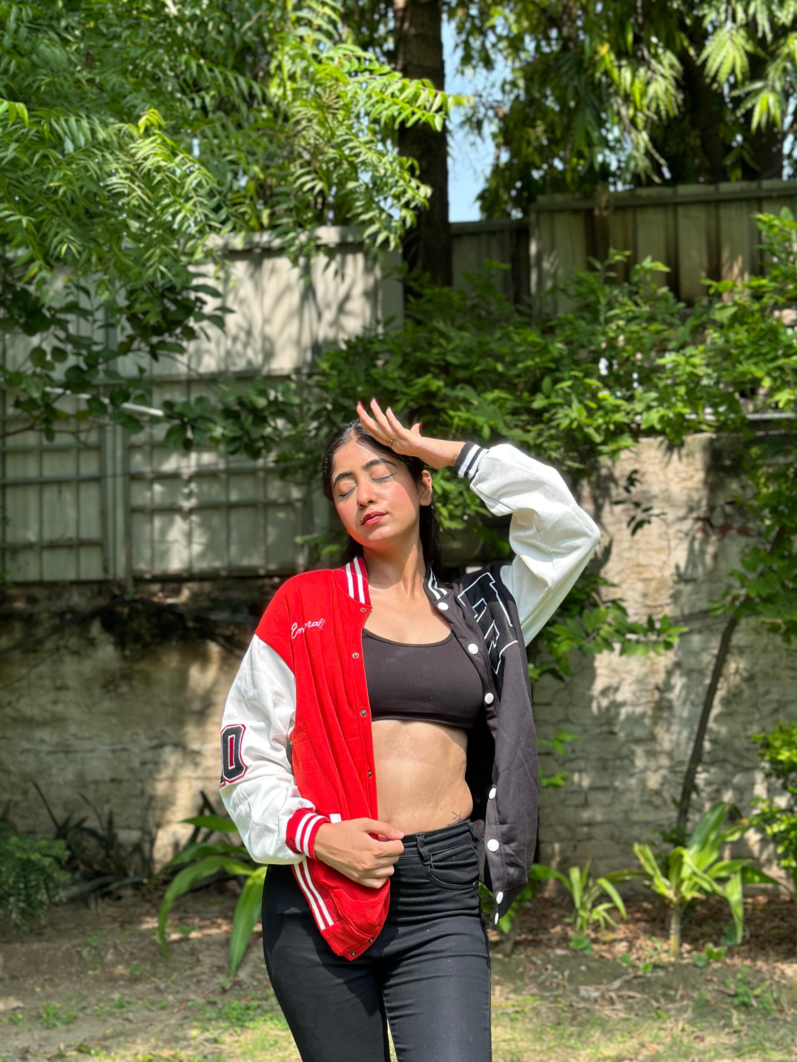 Red & Black Oversized varsity jacket