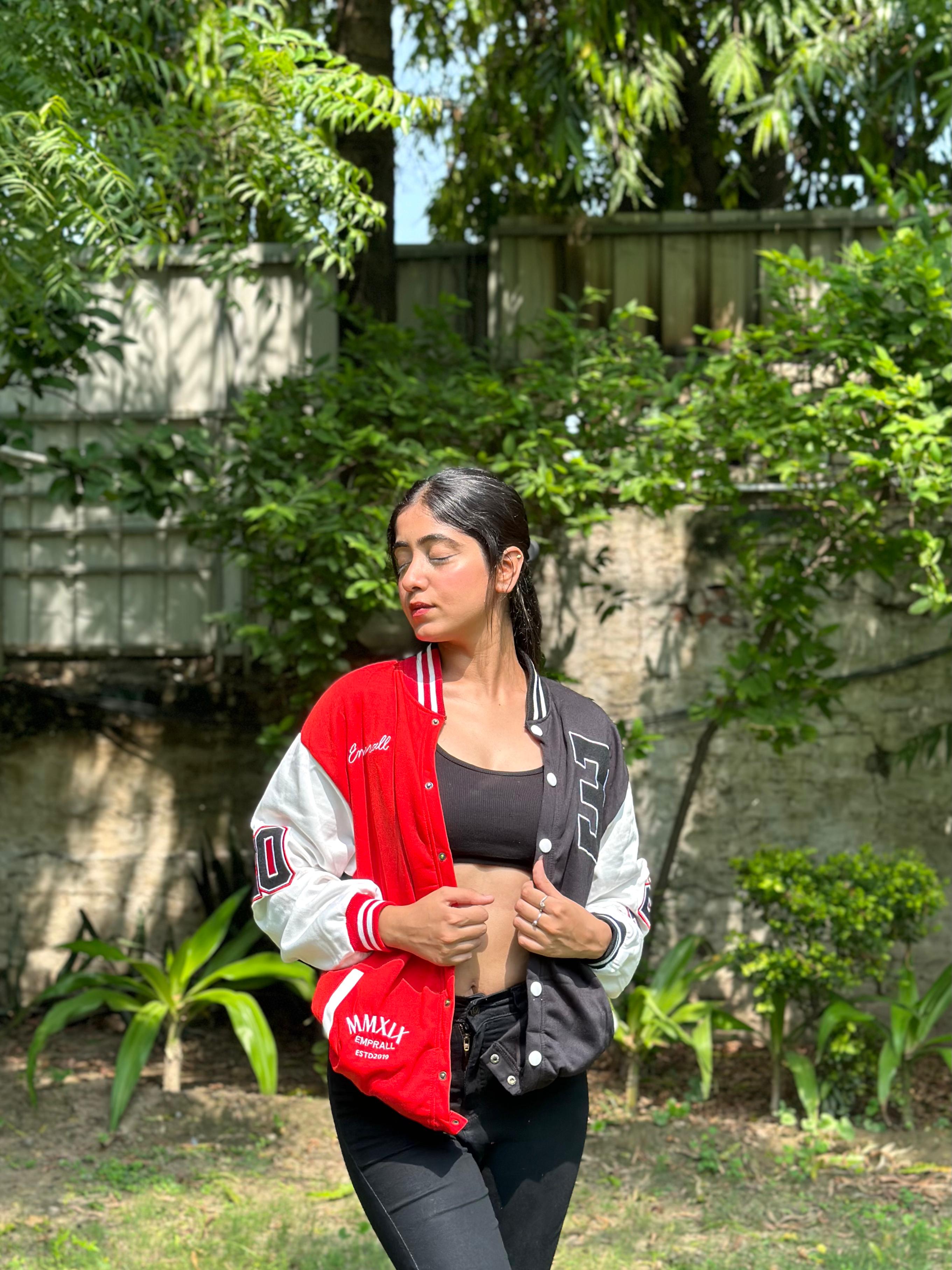 Red & Black Oversized varsity jacket