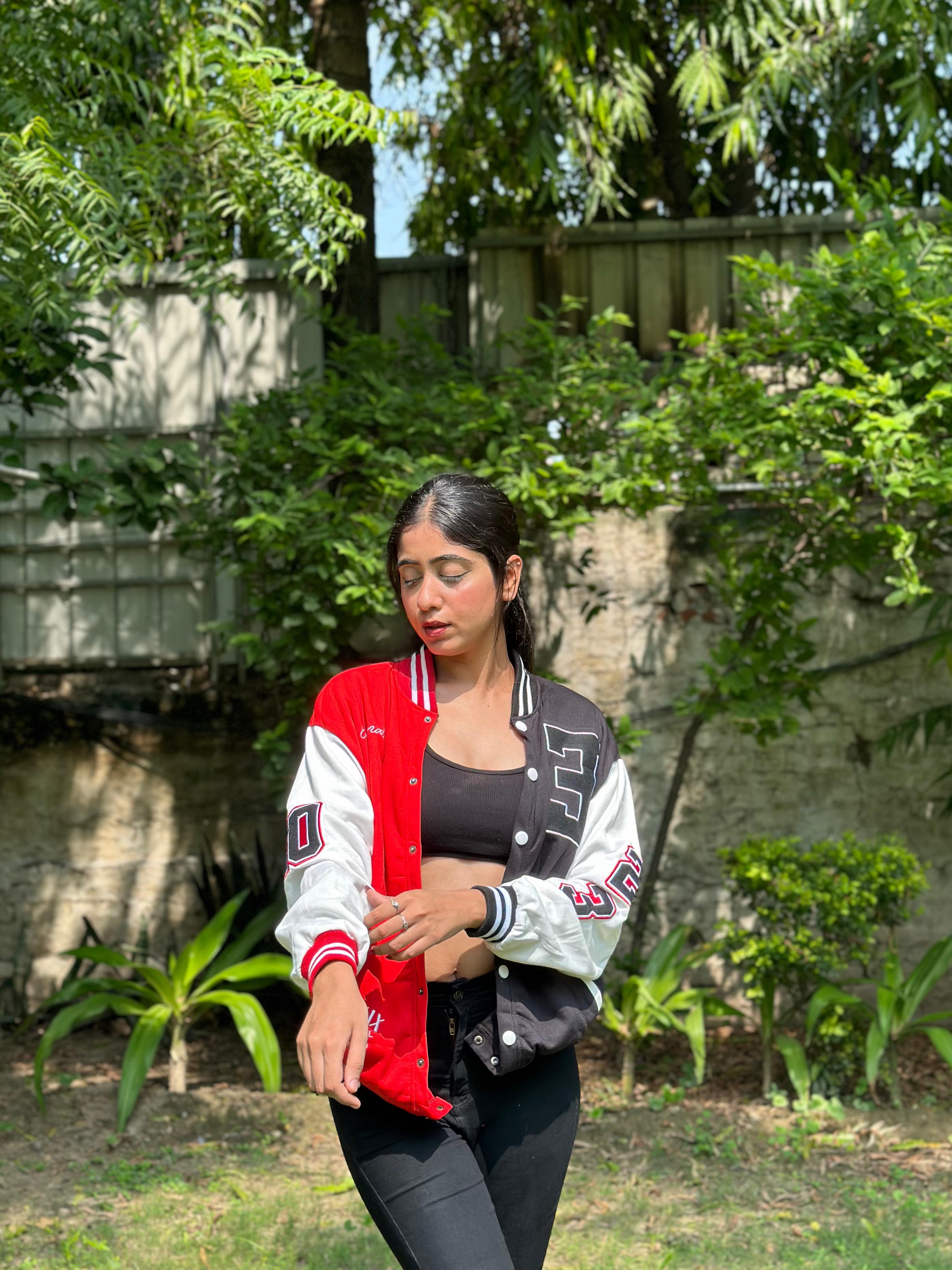 Red & Black Oversized varsity jacket