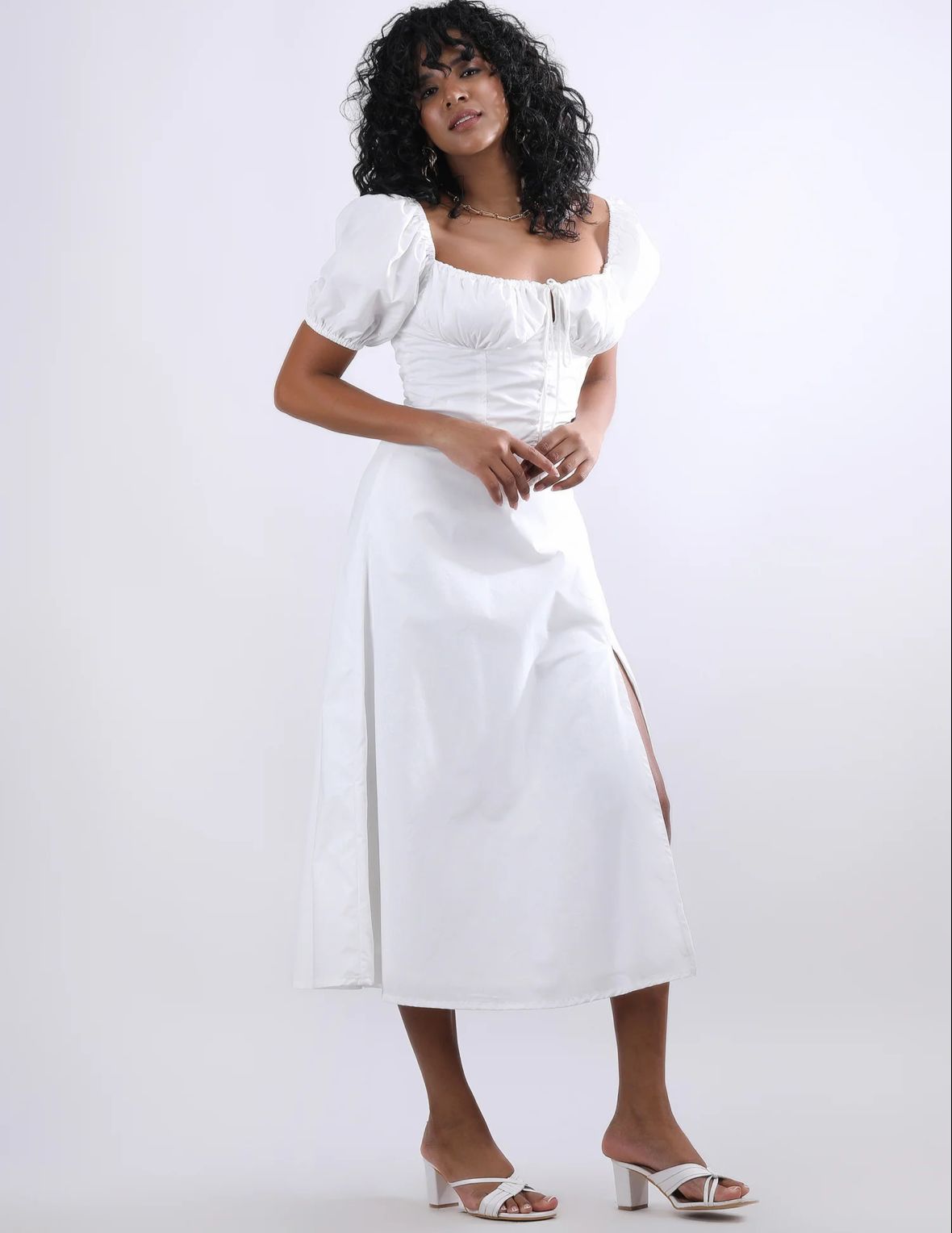 Donella Tie up white dress