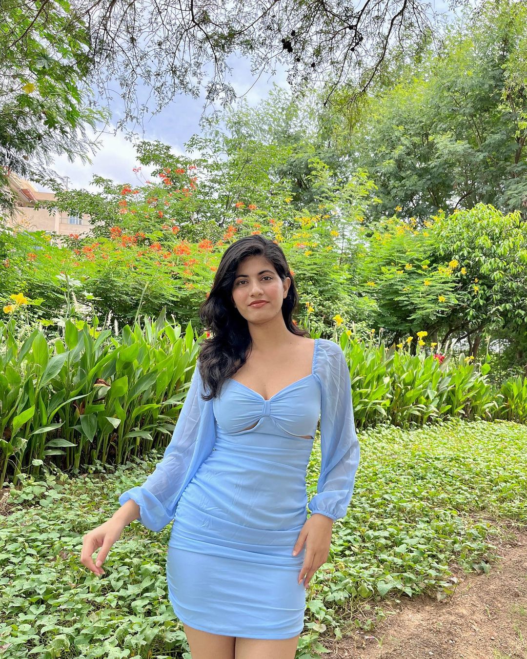 Inez blue cut out dress