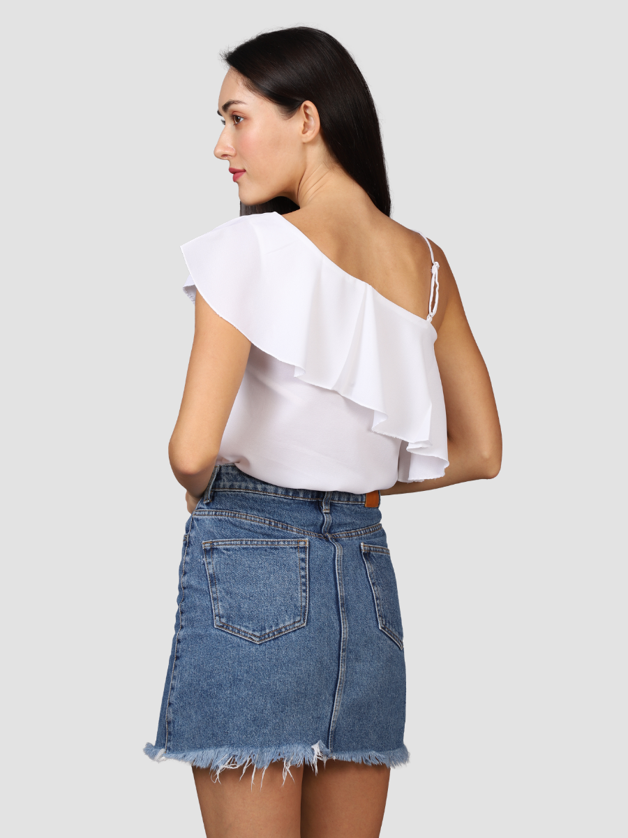 Pearl White Off Shoulder Top