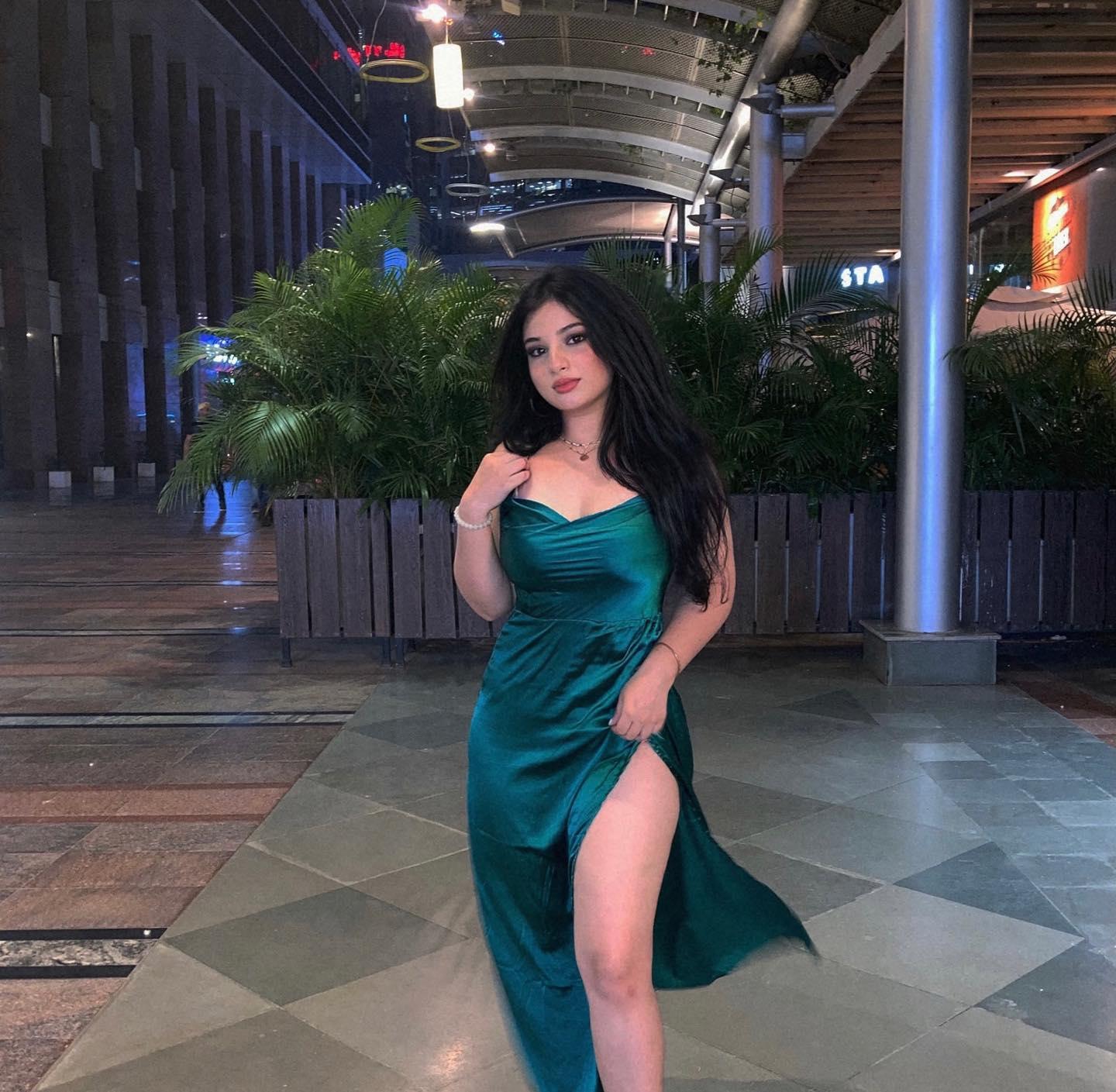 Emerald green satin dress