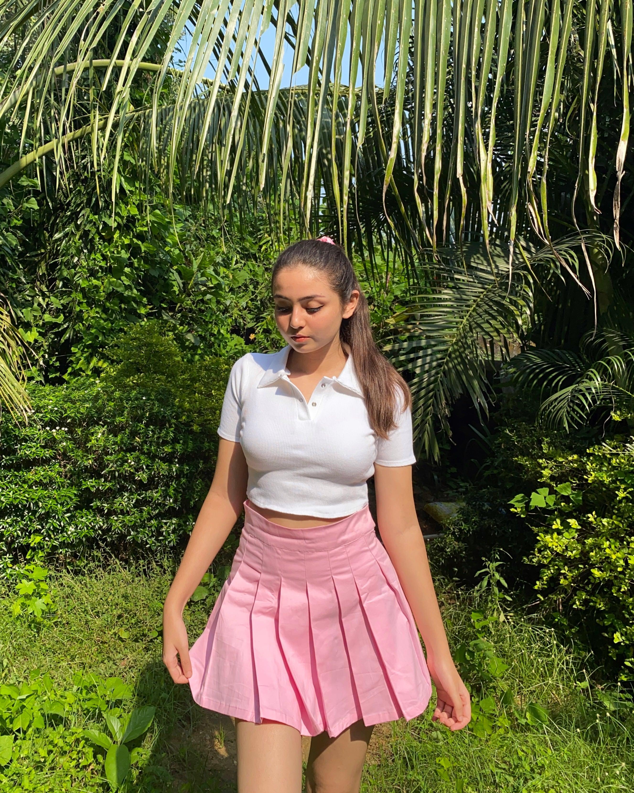 Baby pink crop top with net skirt - ELZ